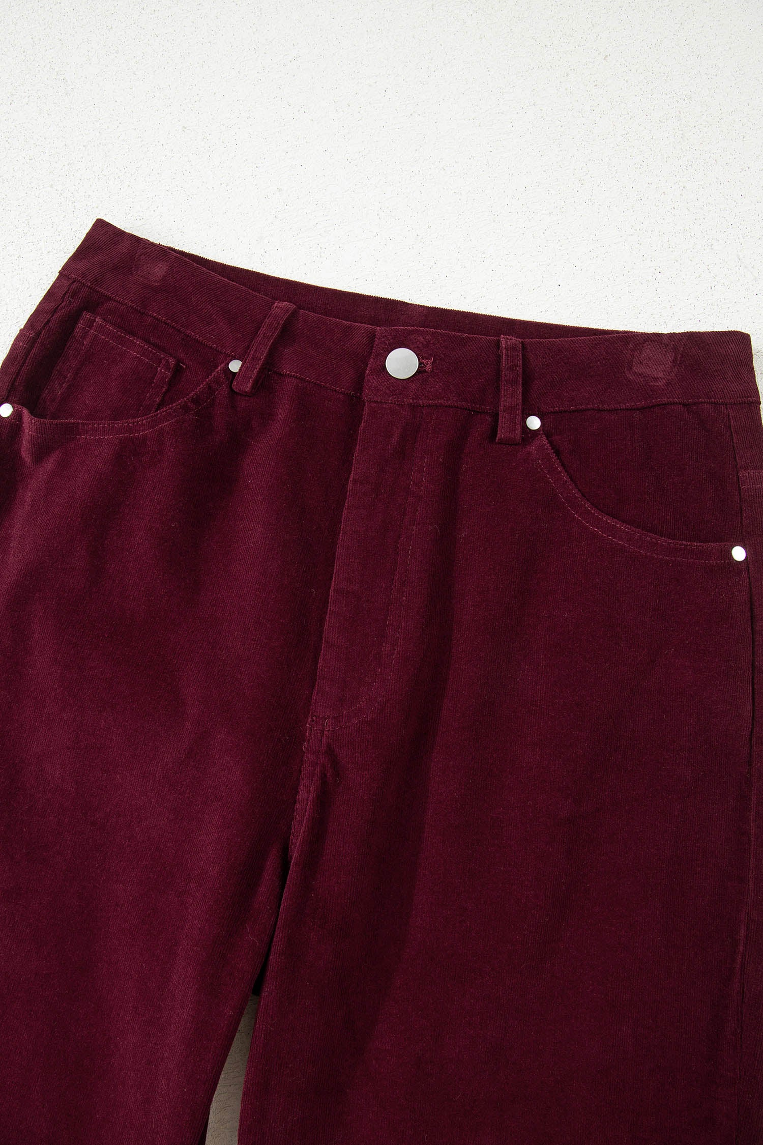 Burgundy Corduroy Solid Color High Waist Wide Leg Pants-Bottoms/Pants & Culotte-[Adult]-[Female]-2022 Online Blue Zone Planet