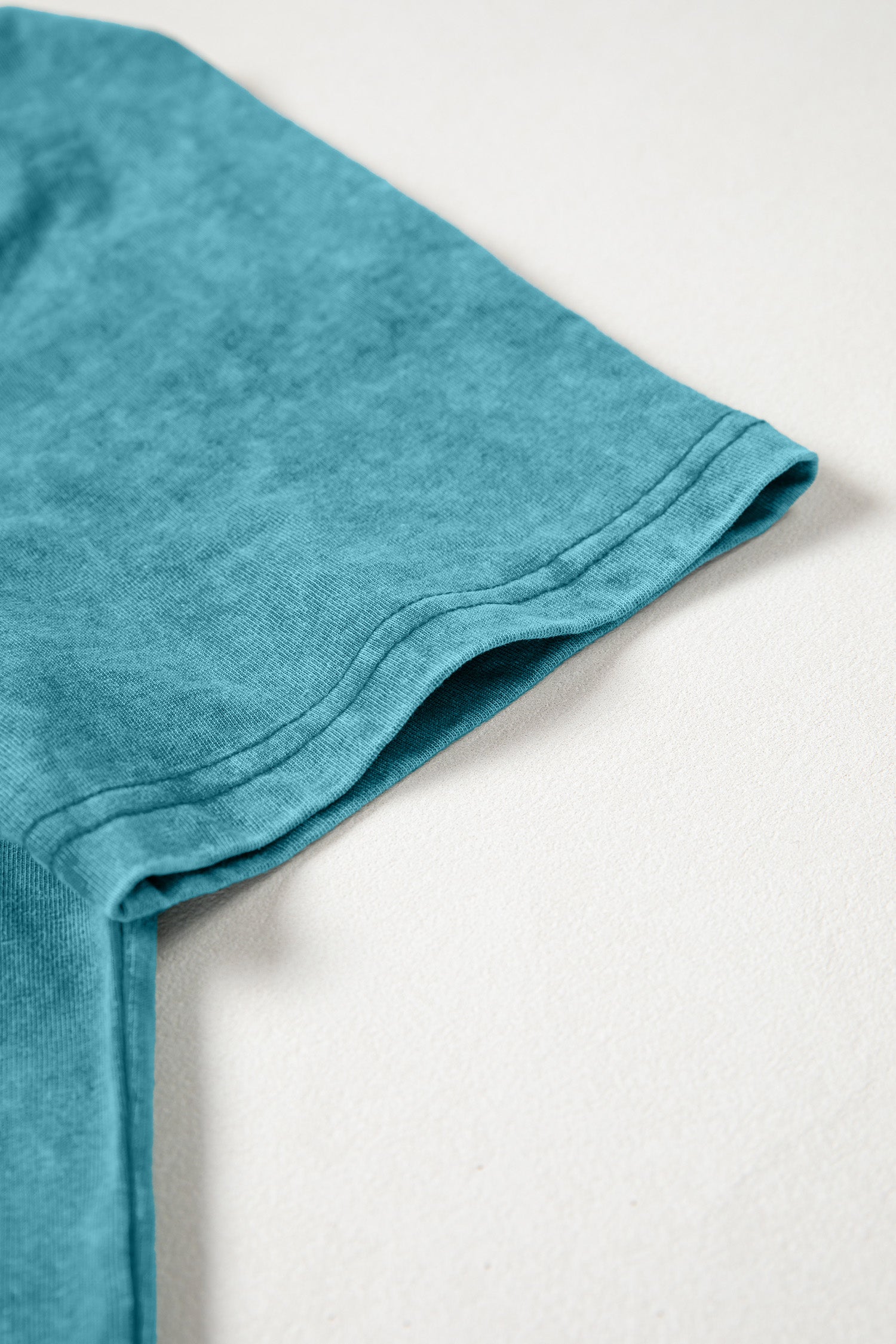 Turquoise Mineral Wash Western Embroidered Detail Short Puff Sleeve Cotton Tee-Tops/Tops & Tees-[Adult]-[Female]-2022 Online Blue Zone Planet