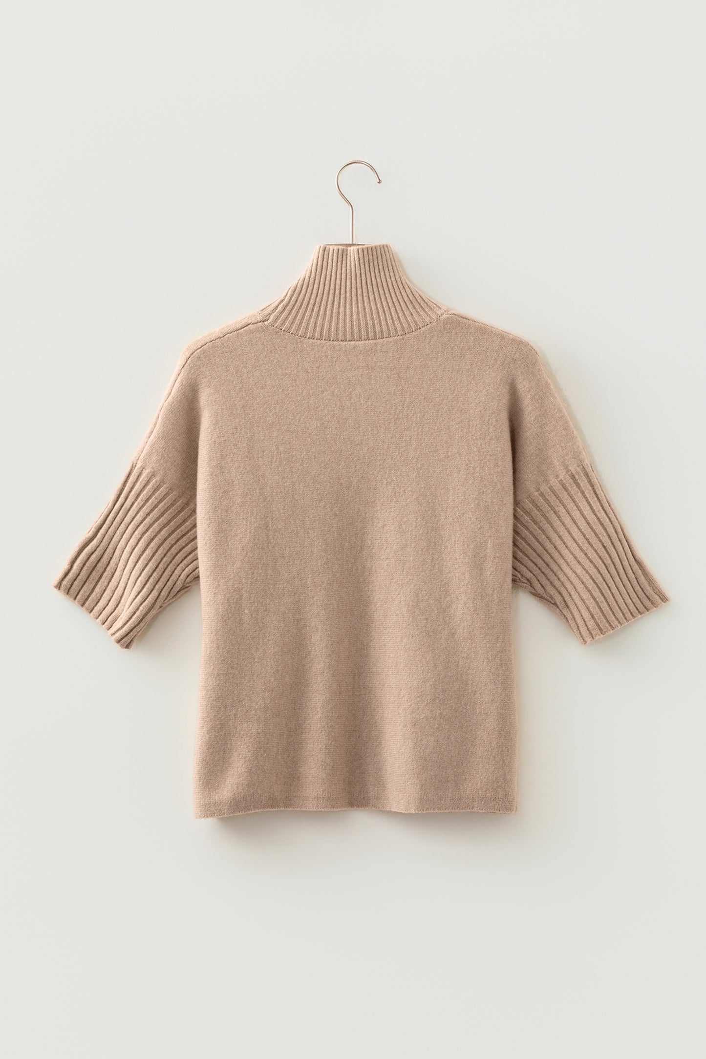 Beige High Neck Short Sleeve Solid Shift Sweater Regular Wash Casual Daily Wear-TOPS / DRESSES-[Adult]-[Female]-2022 Online Blue Zone Planet