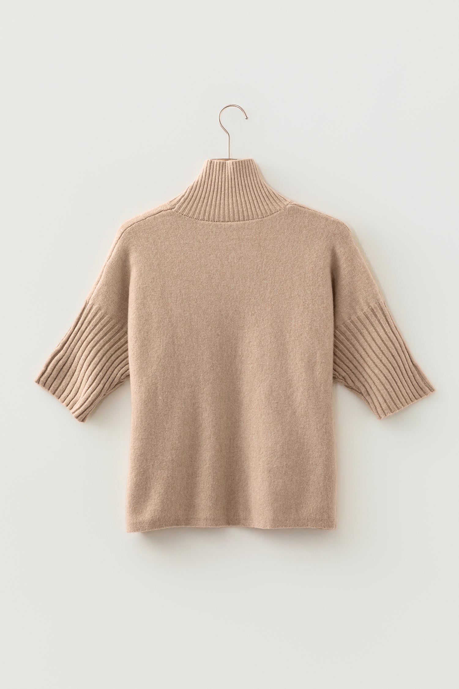 Beige High Neck Short Sleeve Solid Shift Sweater Regular Wash Casual Daily Wear-TOPS / DRESSES-[Adult]-[Female]-2022 Online Blue Zone Planet