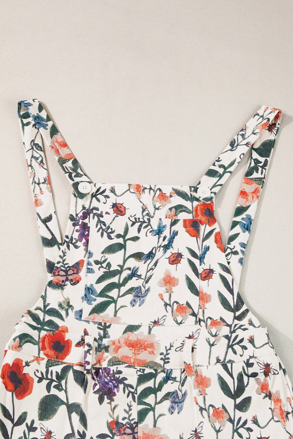 Beige Floral Print Bib Open Back Romper Blue Zone Planet