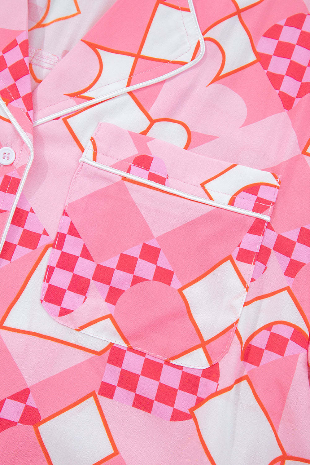 Pink Heart Print Shirt Style Silky Short Pajama Set-Loungewear & Sleepwear/Sleepwear-[Adult]-[Female]-2022 Online Blue Zone Planet