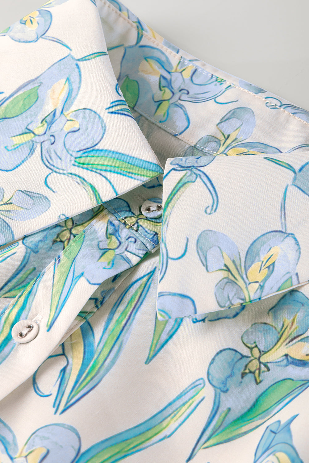 Green Floral Print Shirtcollar Buttoned Short Sleeve Shift Dress-TOPS / DRESSES-[Adult]-[Female]-2022 Online Blue Zone Planet