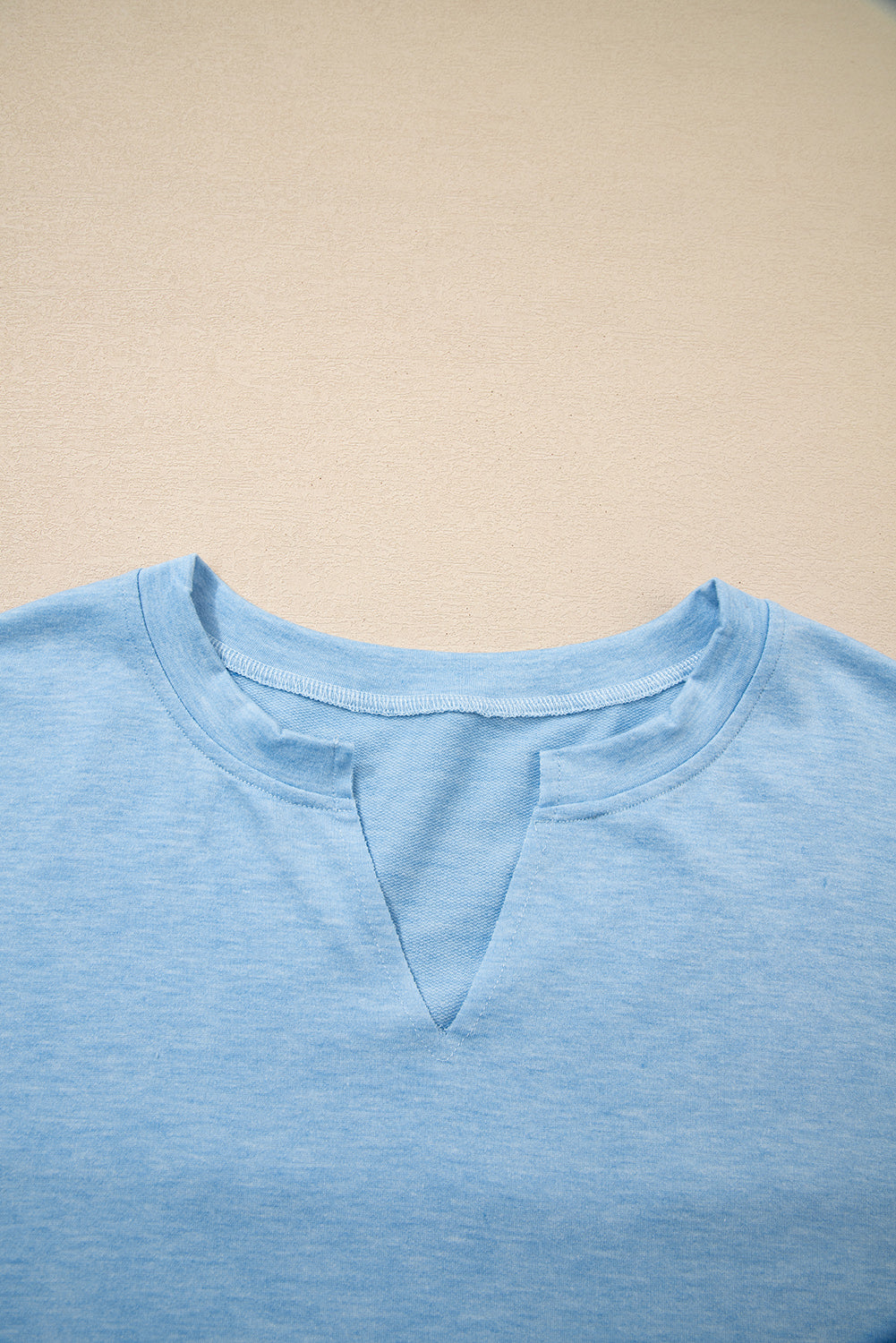 Myosotis Notched Neck Terry Raw Hem Long Sleeve Top-Tops/Long Sleeve Tops-[Adult]-[Female]-2022 Online Blue Zone Planet