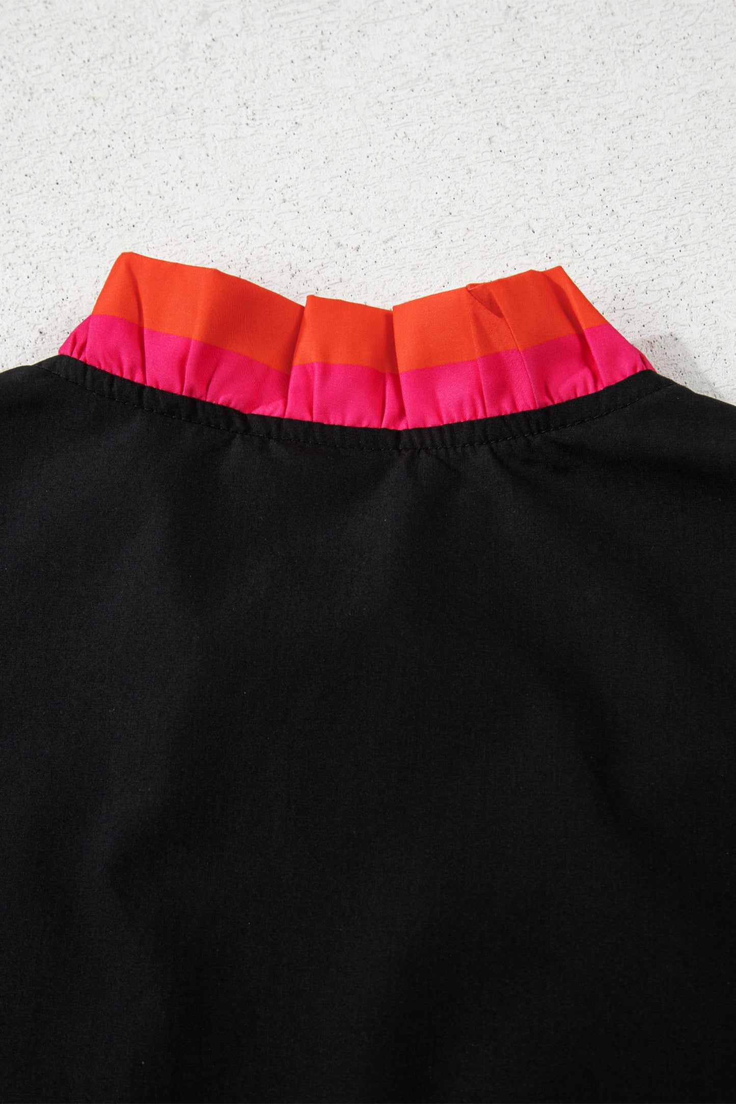 Black Striped Trim Ruffle Split Neck Long Sleeve Blouse-Tops/Blouses & Shirts-[Adult]-[Female]-2022 Online Blue Zone Planet