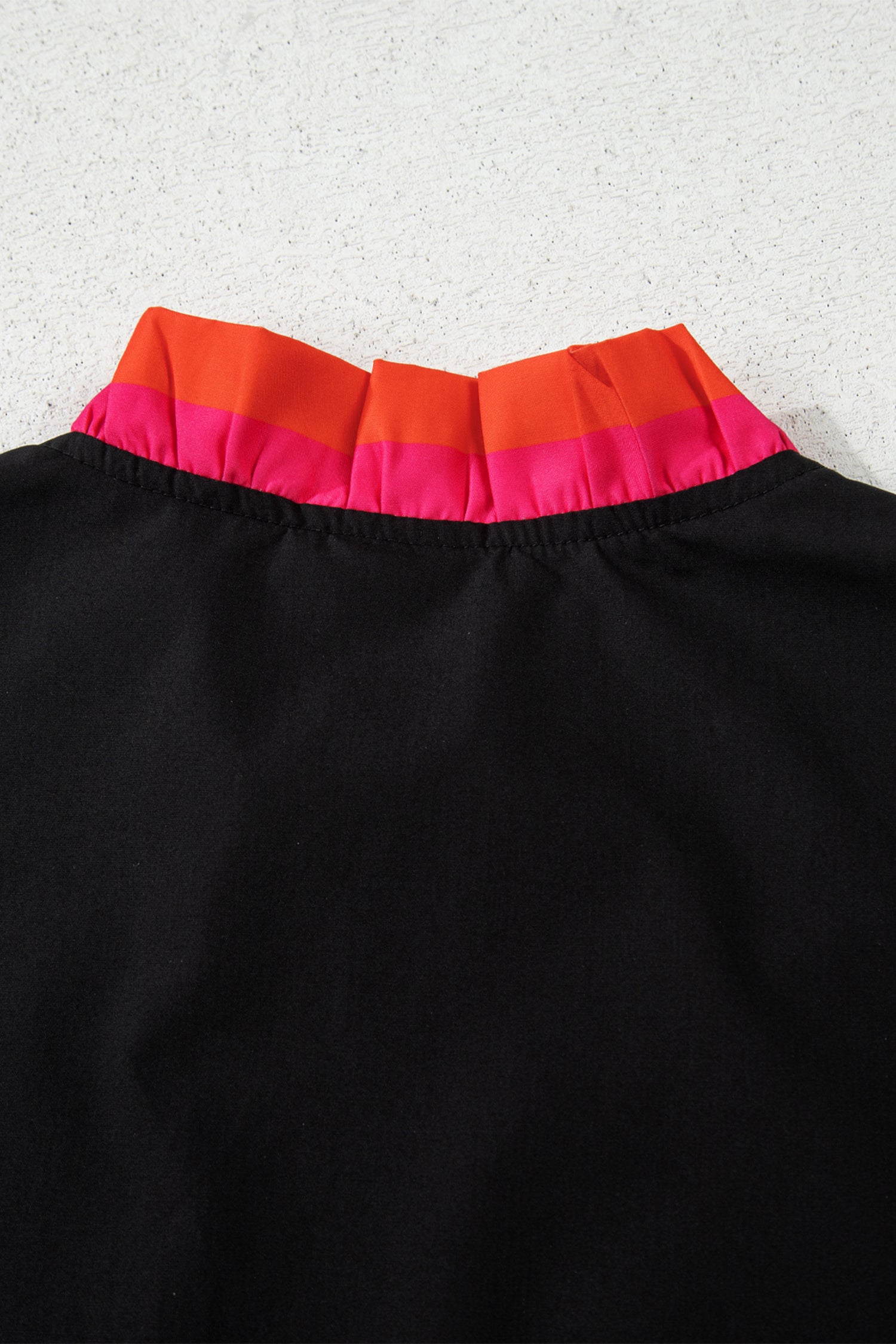 Black Striped Trim Ruffle Split Neck Long Sleeve Blouse-Tops/Blouses & Shirts-[Adult]-[Female]-2022 Online Blue Zone Planet