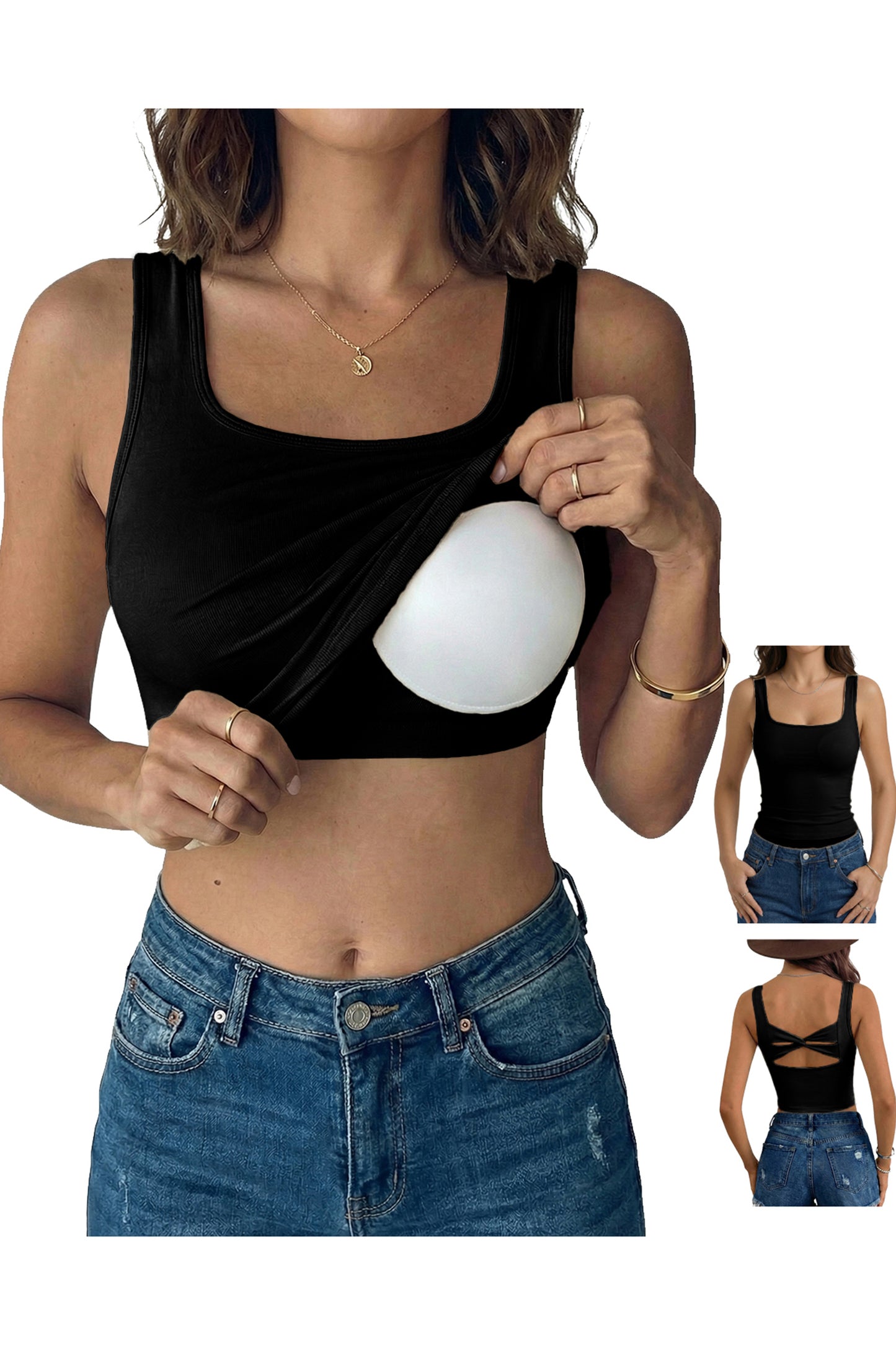 Black Twisted Cross Back Sleeveless U Neck Bra Insert Tank Top-Tops/Tank Tops-[Adult]-[Female]-2022 Online Blue Zone Planet