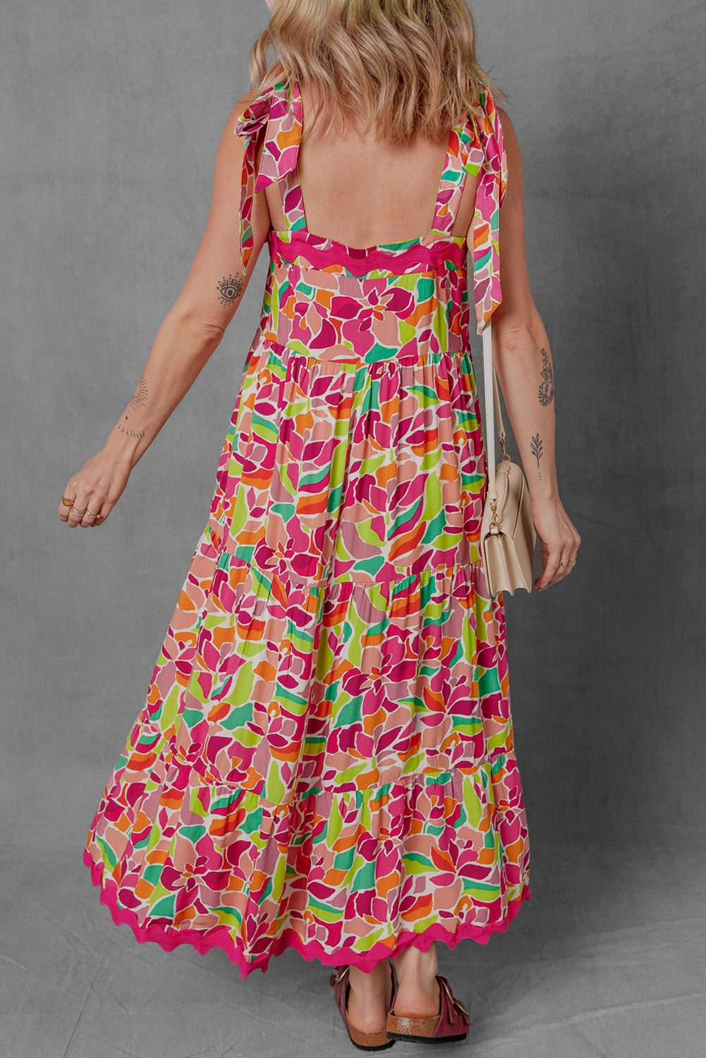 Multicolour Floral Tied Straps Ricrac Trim Maxi Dress-TOPS / DRESSES-[Adult]-[Female]-2022 Online Blue Zone Planet