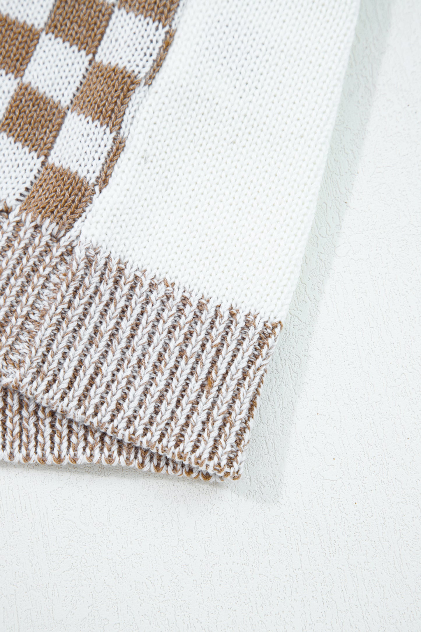 Brown Checkered Bubble Sleeve Drop Shoulder Open Cardigan-Plus Size/Plus Size Sweaters & Cardigans-[Adult]-[Female]-2022 Online Blue Zone Planet