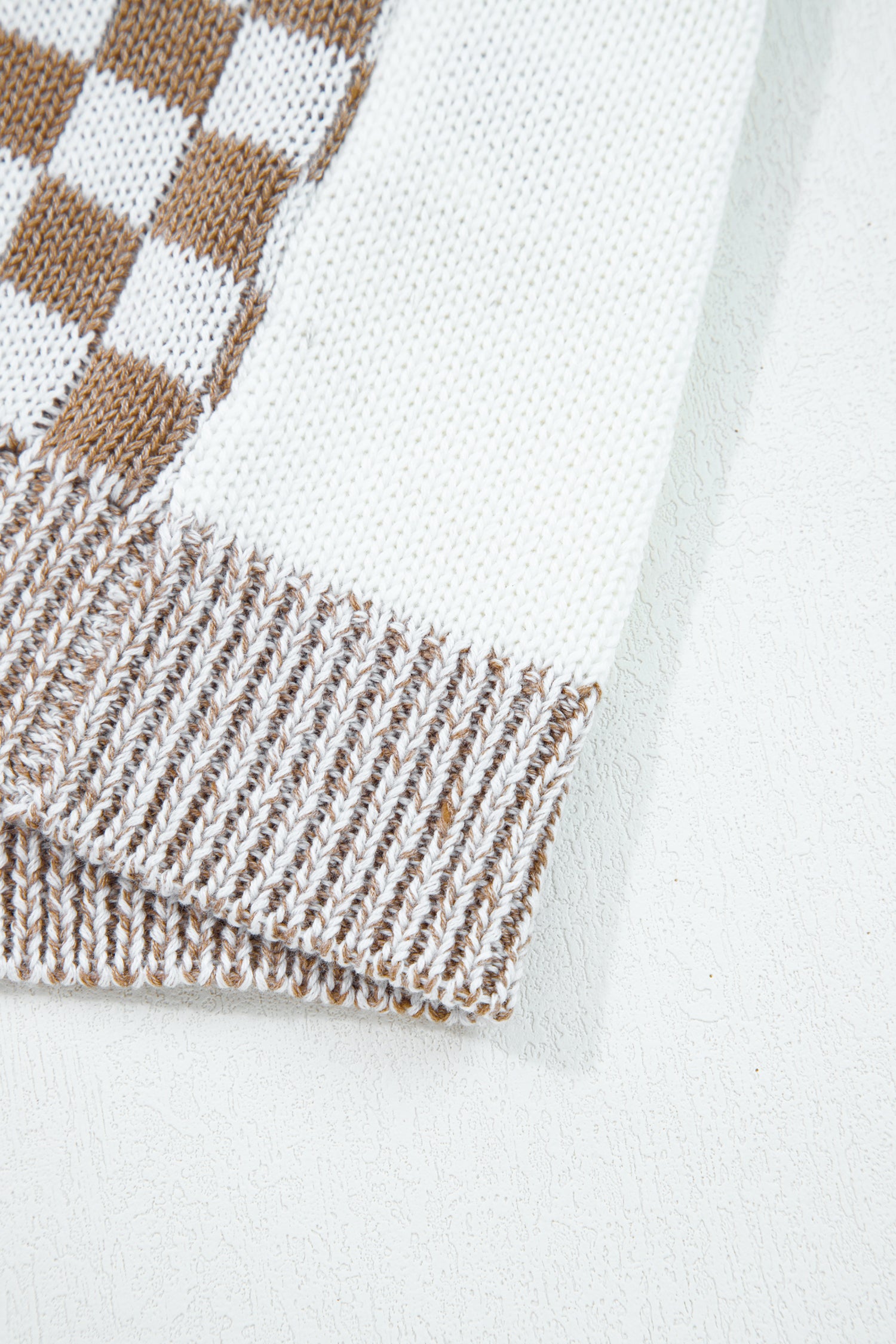 Brown Checkered Bubble Sleeve Drop Shoulder Open Cardigan-Plus Size/Plus Size Sweaters & Cardigans-[Adult]-[Female]-2022 Online Blue Zone Planet