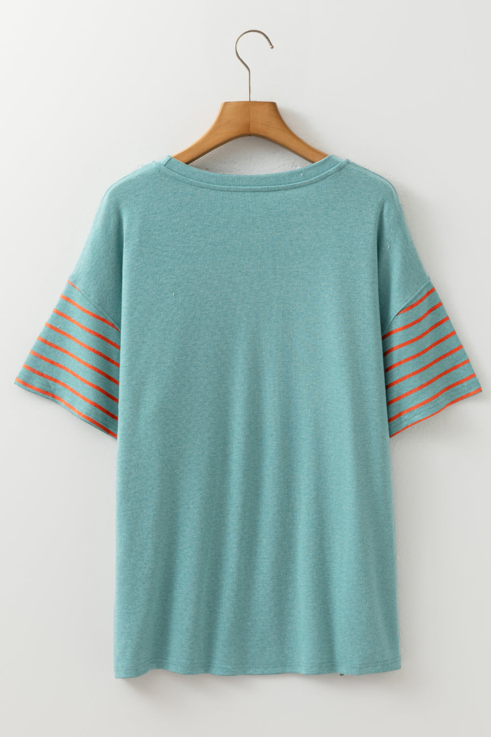 Mint Green Color Block Striped Detail Loose T Shirt-Tops/Tops & Tees-[Adult]-[Female]-2022 Online Blue Zone Planet