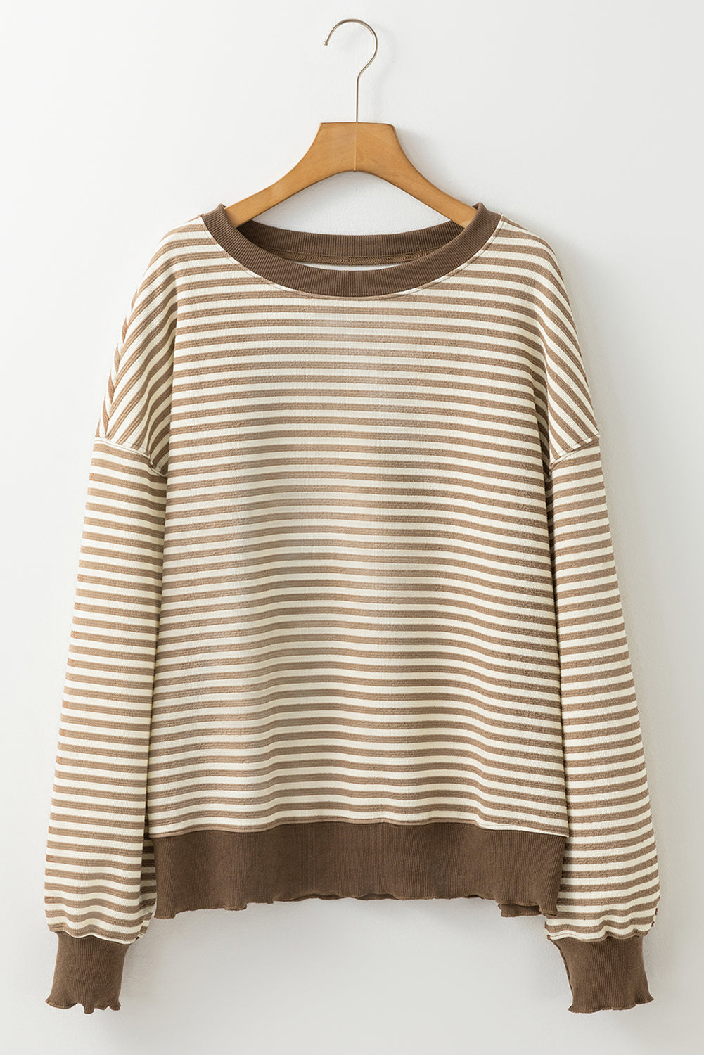 Blue Zone Planet | Green Stripe Drop Shoulder Long Sleeve Top-Long Sleeve Tops-[Adult]-[Female]-2022 Online Blue Zone Planet