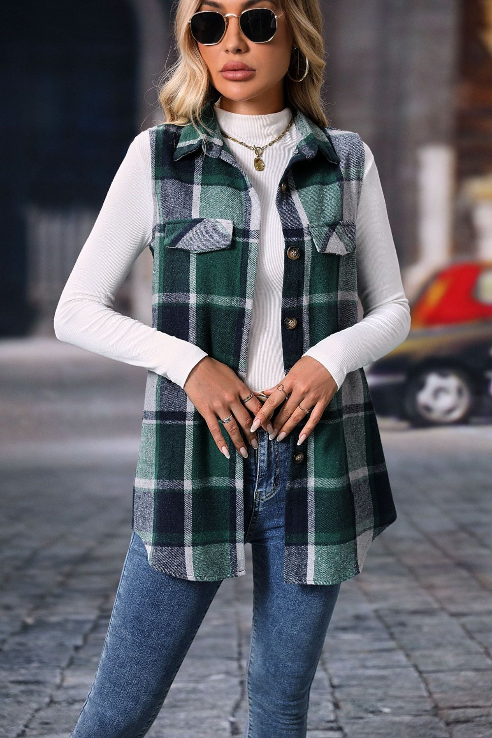 Blue Zone Planet | Plaid Button Up Vest Coat-TOPS / DRESSES-[Adult]-[Female]-2022 Online Blue Zone Planet