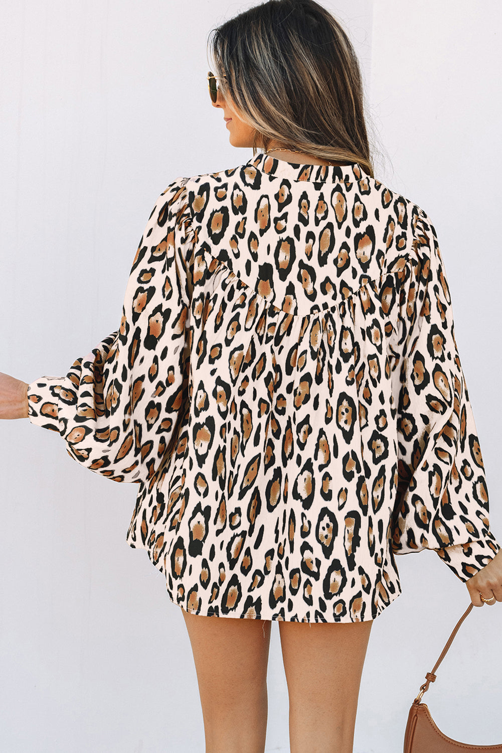 Blue Zone Planet | Jet Stream Oversized Leopard Print Balloon Sleeve Casual Shirt-Tops/Blouses & Shirts-[Adult]-[Female]-2022 Online Blue Zone Planet