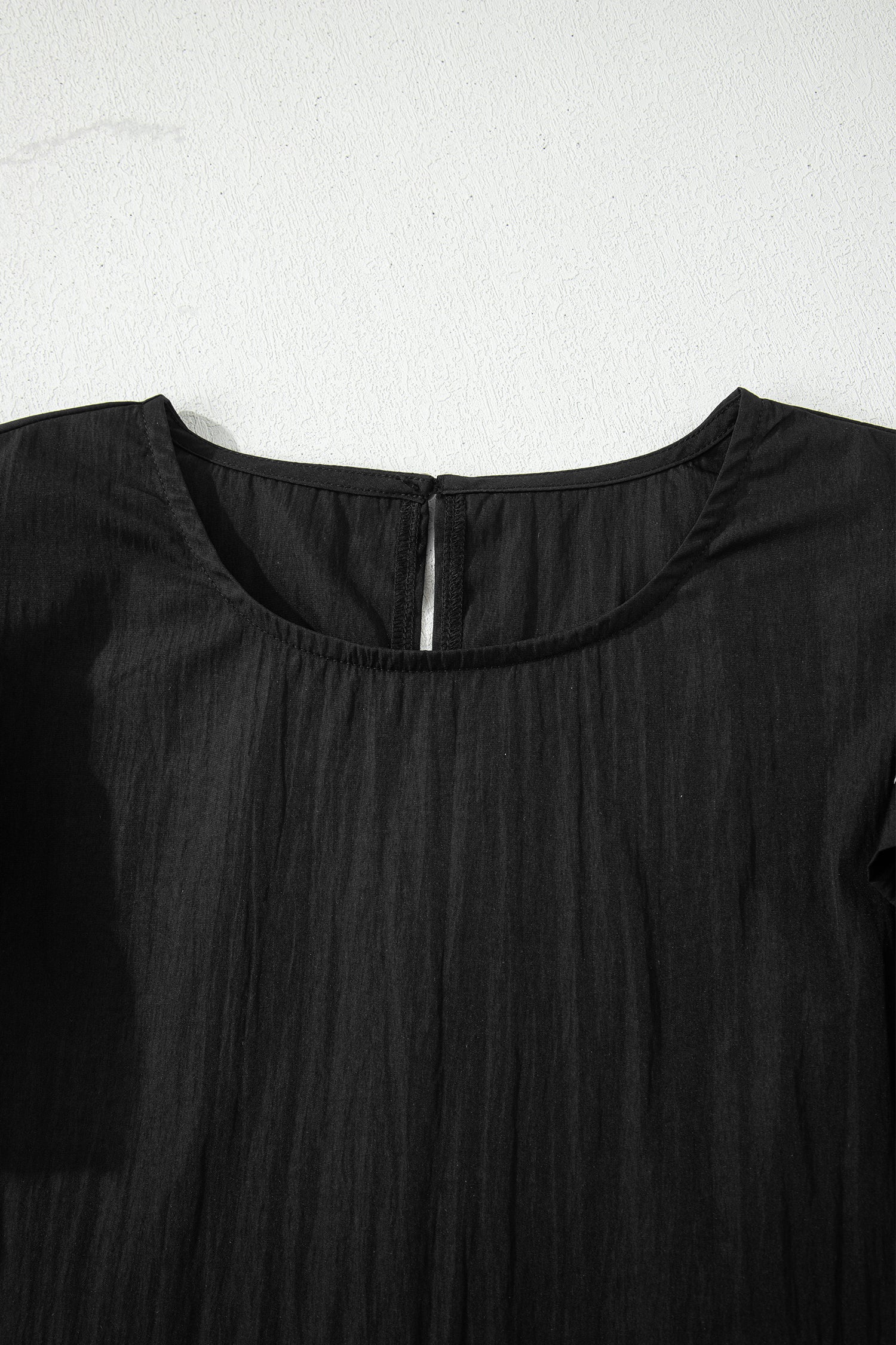 Black Contrast Trim Dual Ruffle Short Sleeve Textured Blouse-Tops/Blouses & Shirts-[Adult]-[Female]-2022 Online Blue Zone Planet