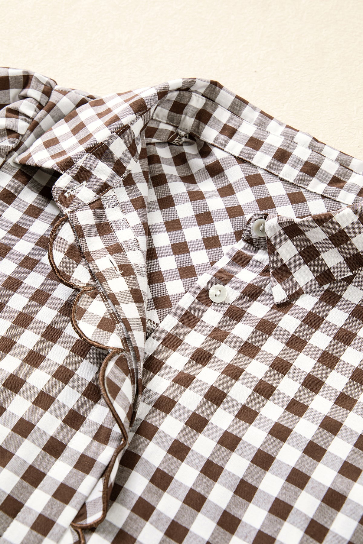 Brown Plaid Knot Half Sleeve Button Down Shirt-Tops/Blouses & Shirts-[Adult]-[Female]-2022 Online Blue Zone Planet