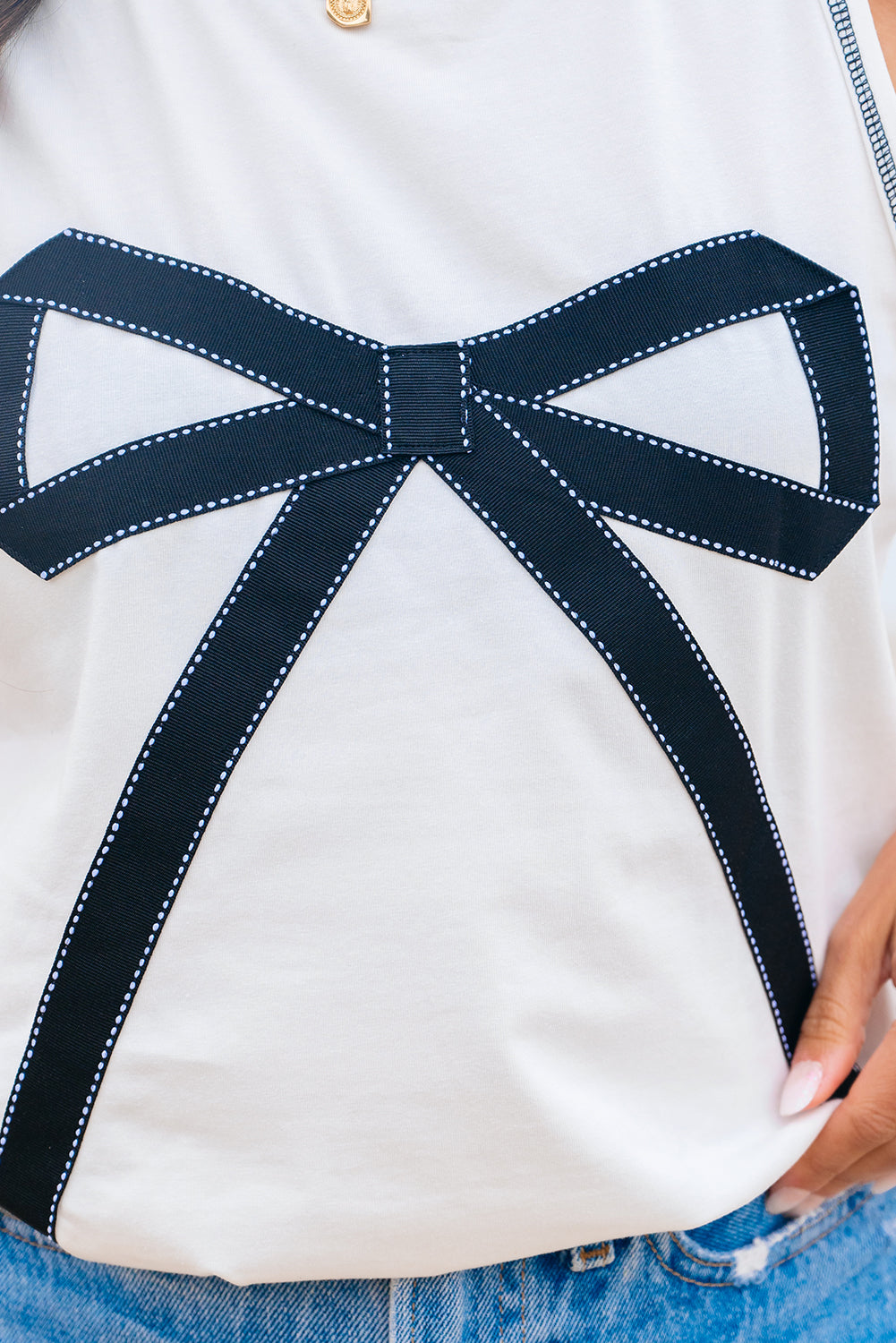 White Sweet Bow Stitching Trim Sleeveless Top-Tops/Tank Tops-[Adult]-[Female]-2022 Online Blue Zone Planet