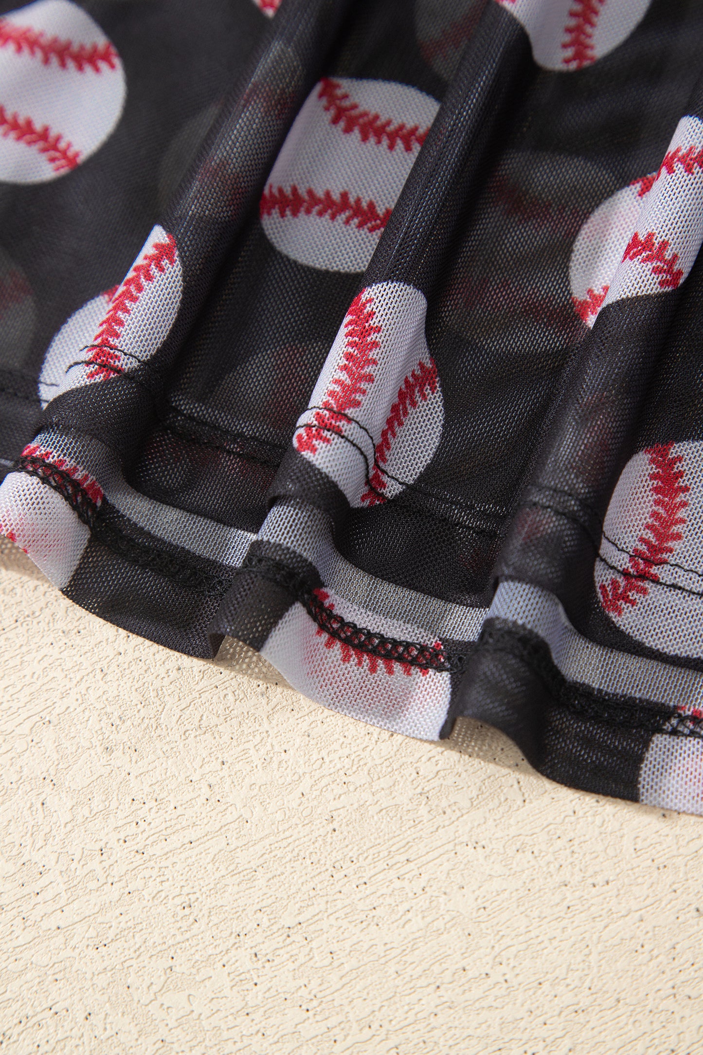 Black Baseball Game Day Sheer Mesh Long Sleeve Top-Tops/Long Sleeve Tops-[Adult]-[Female]-2022 Online Blue Zone Planet