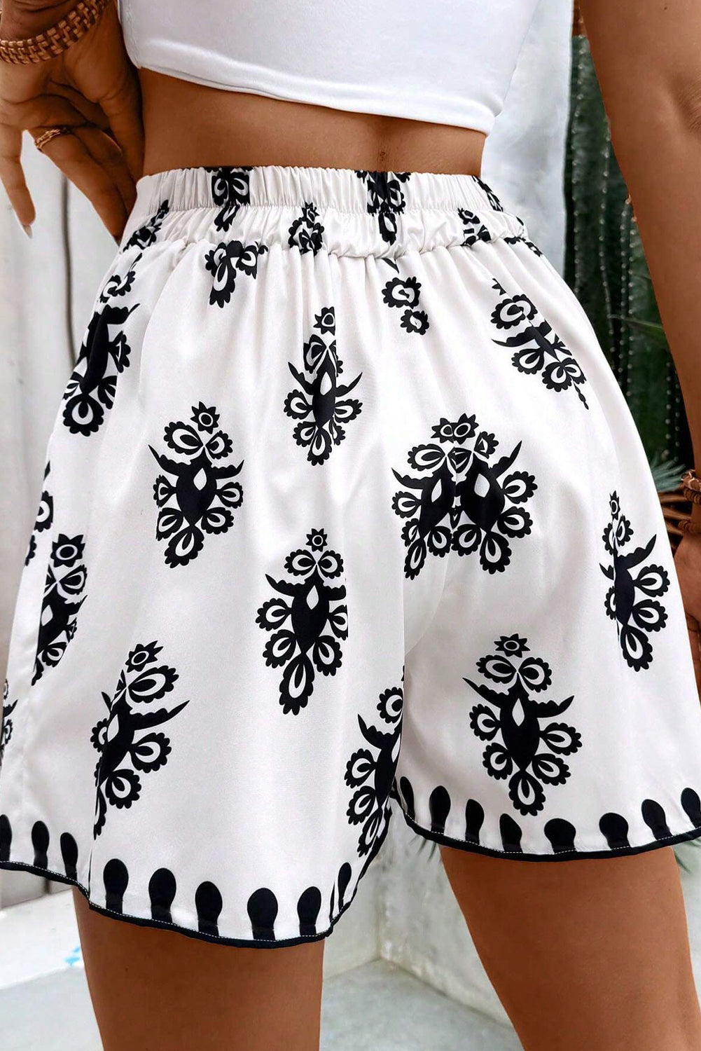 Black Tribal Geometric Print Belted High Waist Casual Shorts-Bottoms/Casual Shorts-[Adult]-[Female]-2022 Online Blue Zone Planet
