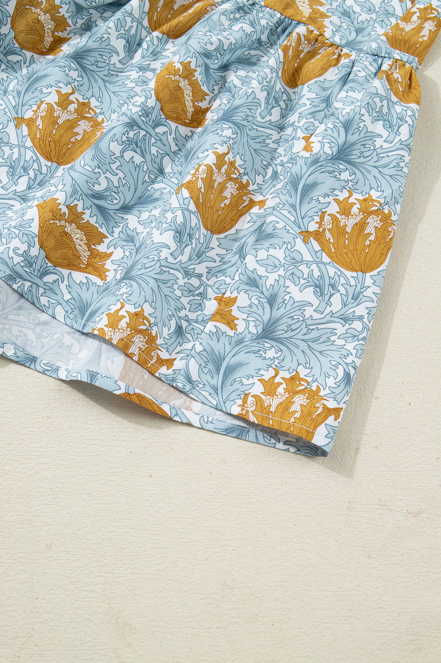 Brown Floral Printed Frilled V Neck Bracelet Sleeve Long Dress-Bracelet-[Adult]-[Female]-2022 Online Blue Zone Planet