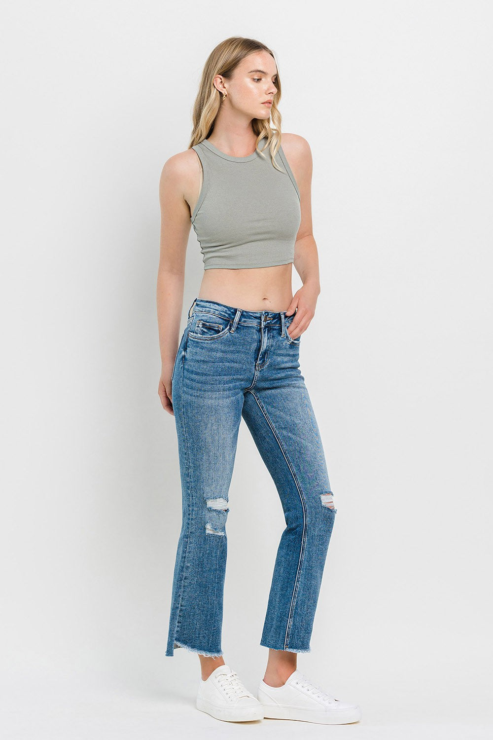 Vervet by Flying Monkey Full Size Mid Rise Distressed Cropped Flare Jeans-TOPS / DRESSES-[Adult]-[Female]-2022 Online Blue Zone Planet