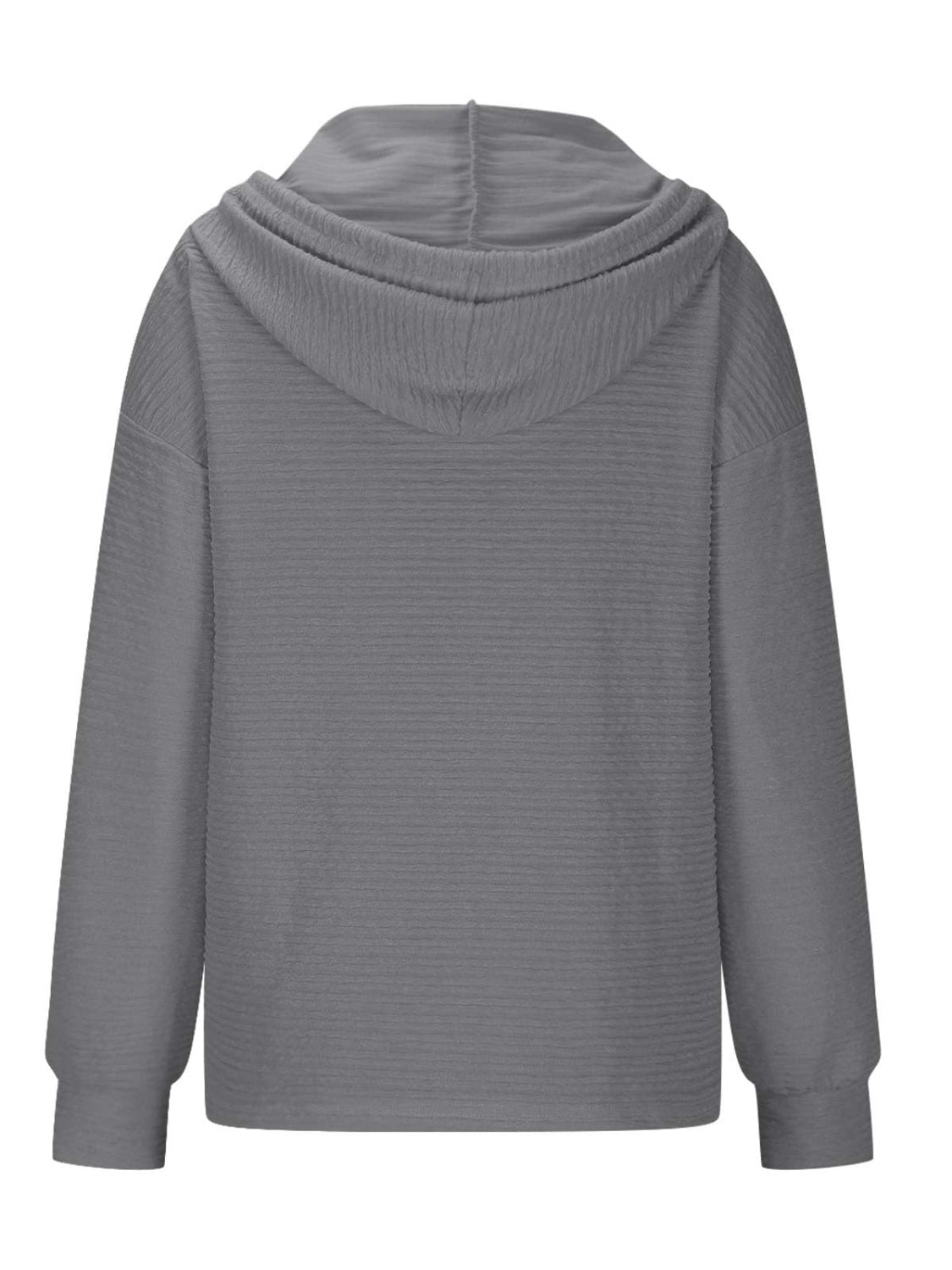 Drawstring Quarter Button Long Sleeve Hoodie-TOPS / DRESSES-[Adult]-[Female]-2022 Online Blue Zone Planet