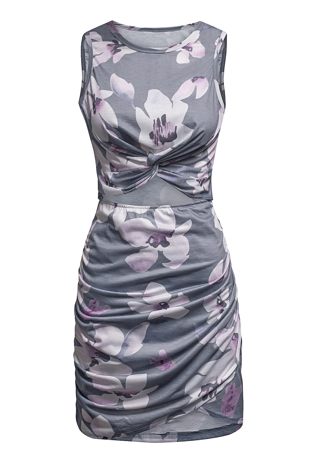 Blue Zone Planet | Floral Print Hollow Out Wrap Tie Mini Dress-TOPS / DRESSES-[Adult]-[Female]-2022 Online Blue Zone Planet