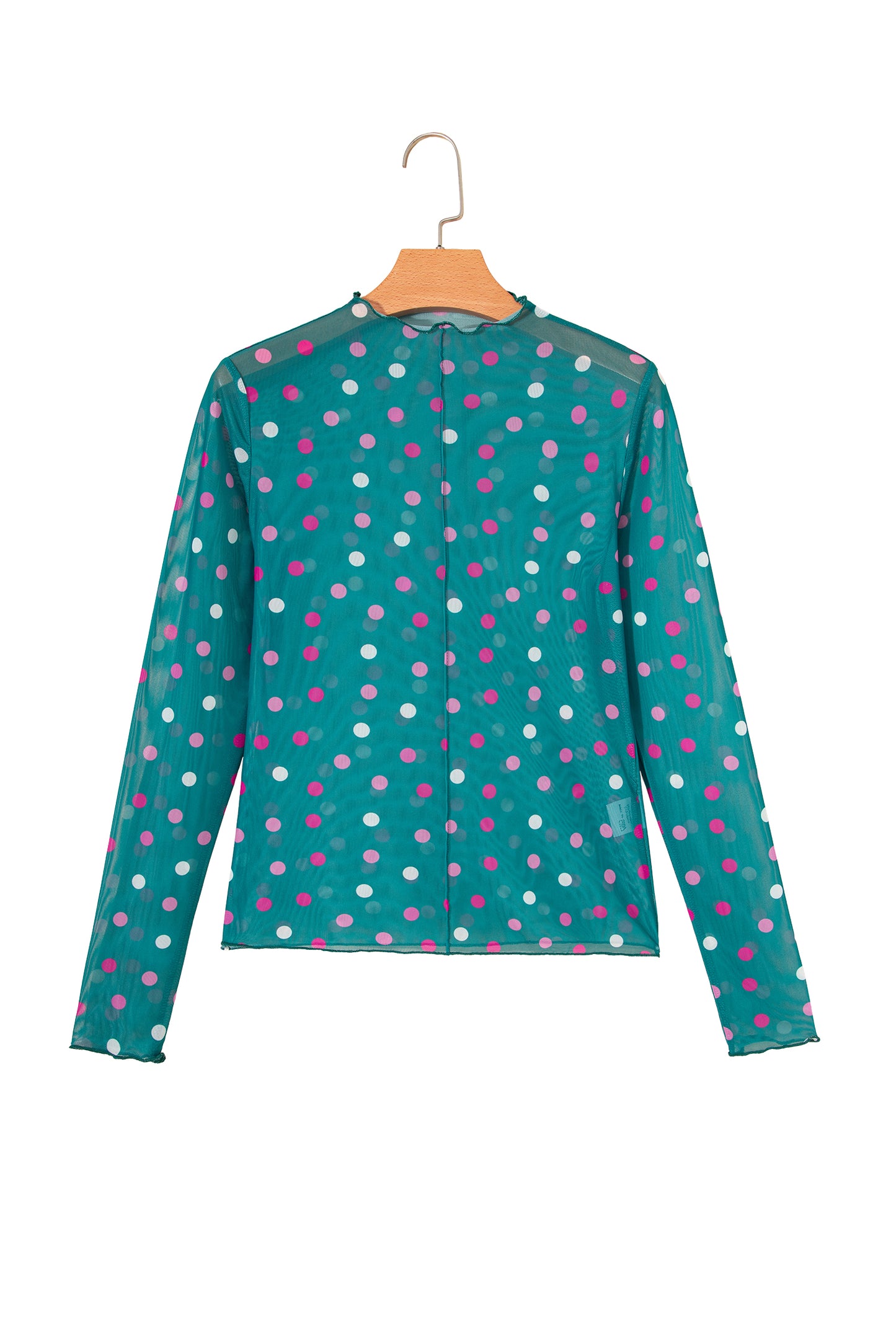 Red Polka Dot Patterned Bodycon Mock Neck Mesh Long Sleeve Top-Tops/Long Sleeve Tops-[Adult]-[Female]-2022 Online Blue Zone Planet