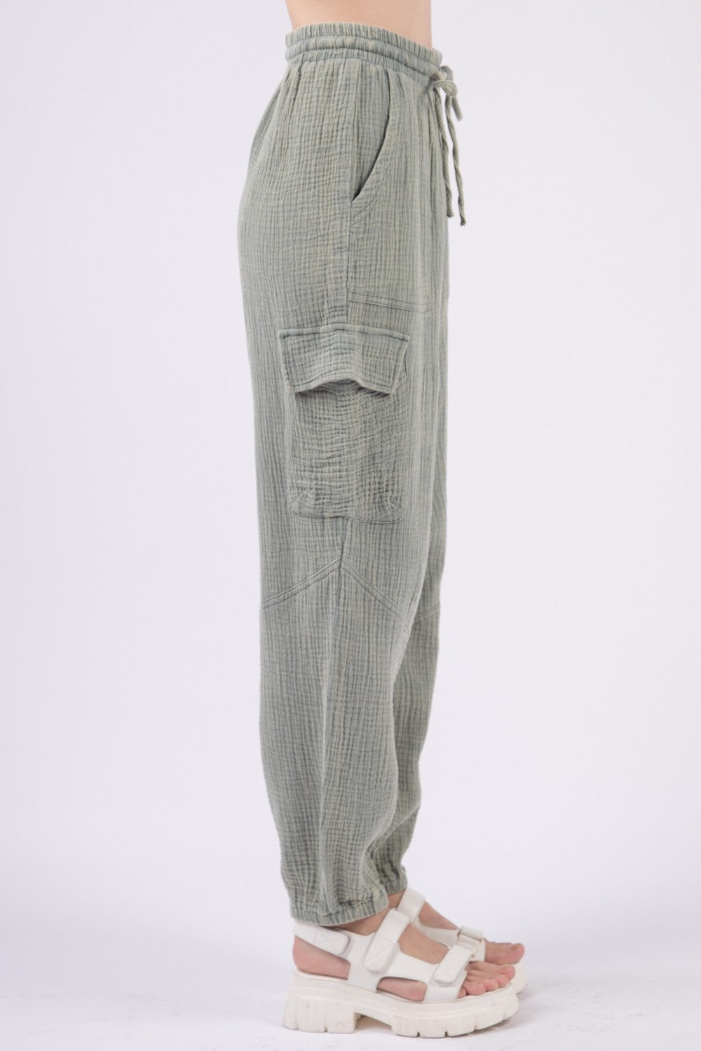 VERY J Washed Woven Crinkle Gauze Drawstring Pants-BOTTOMS SIZES SMALL MEDIUM LARGE-[Adult]-[Female]-2022 Online Blue Zone Planet