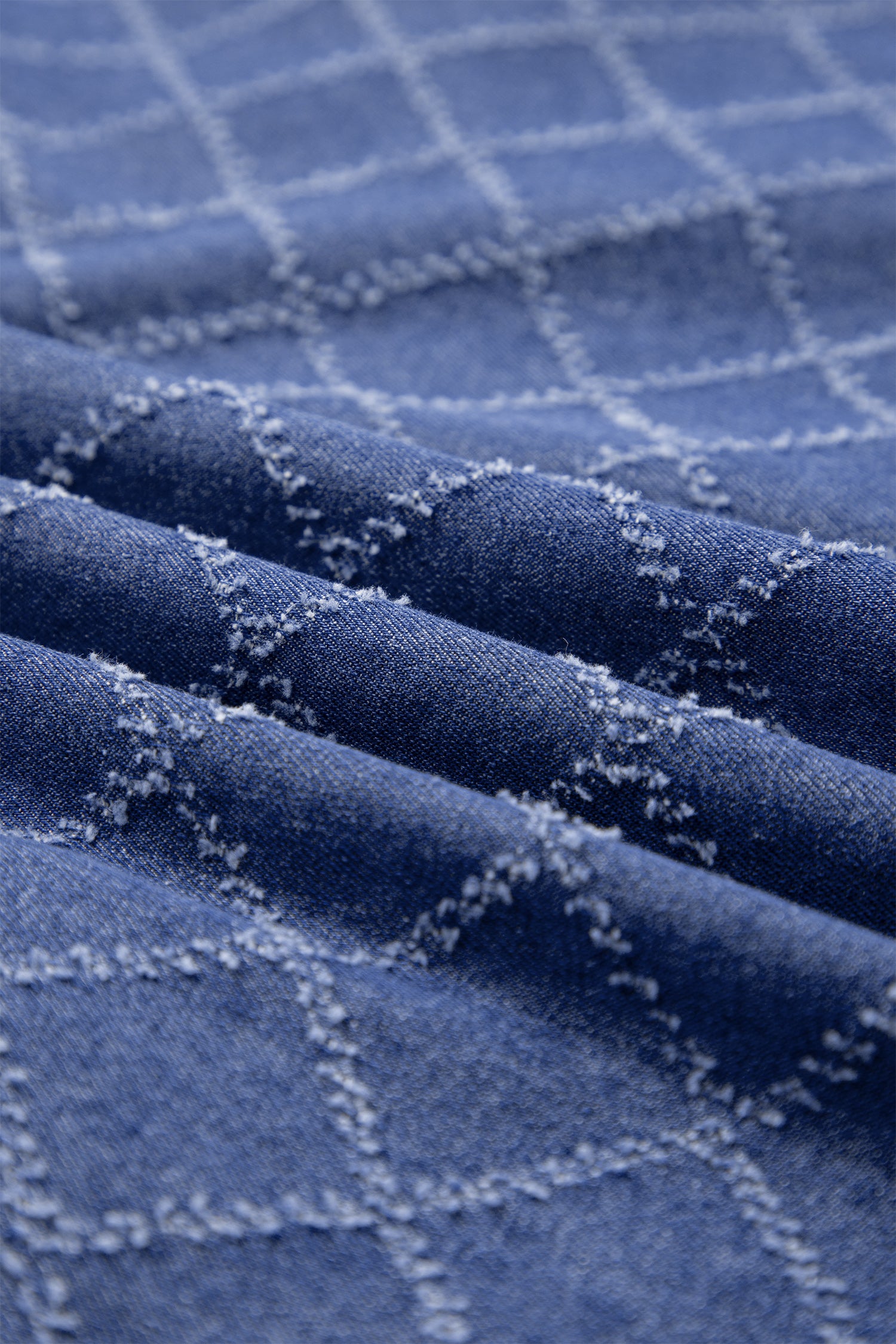 Sail Blue Rhombus Textured Collar Buttoned V Neck Denim Sleeveless Mini Dress-TOPS / DRESSES-[Adult]-[Female]-2022 Online Blue Zone Planet