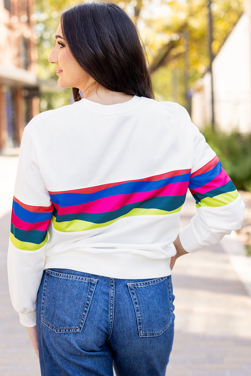 Green Colorful Striped Accent Long Sleeve T Shirt-Tops/Long Sleeve Tops-[Adult]-[Female]-2022 Online Blue Zone Planet