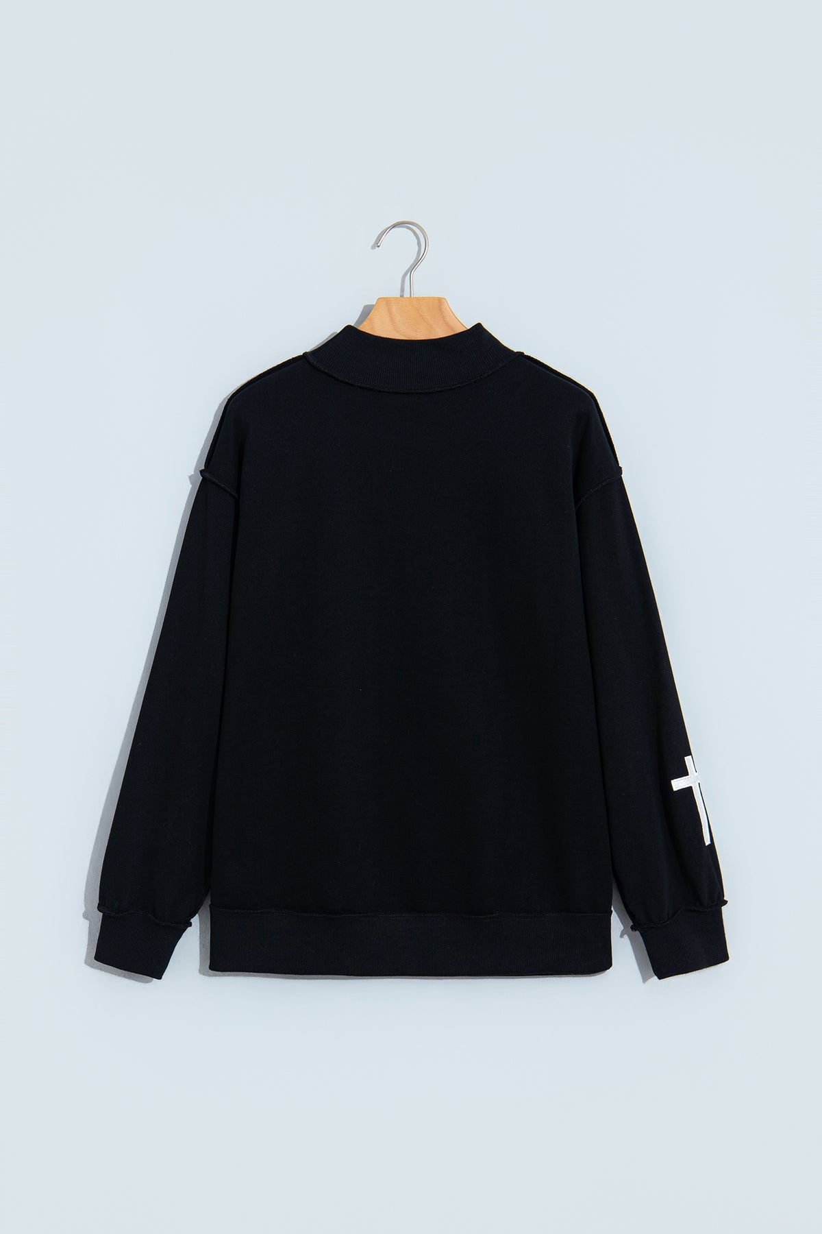 Black CHRIST IS KING Embroidery High Neck Baggy Sweatshirt-Tops / Dresses-[Adult]-[Female]-2022 Online Blue Zone Planet