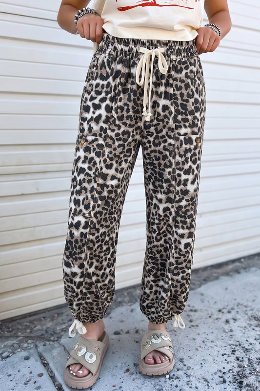 Black Leopard Print Drawstring Jogger Jeans-Bottoms/Jeans-[Adult]-[Female]-Black-4-2022 Online Blue Zone Planet