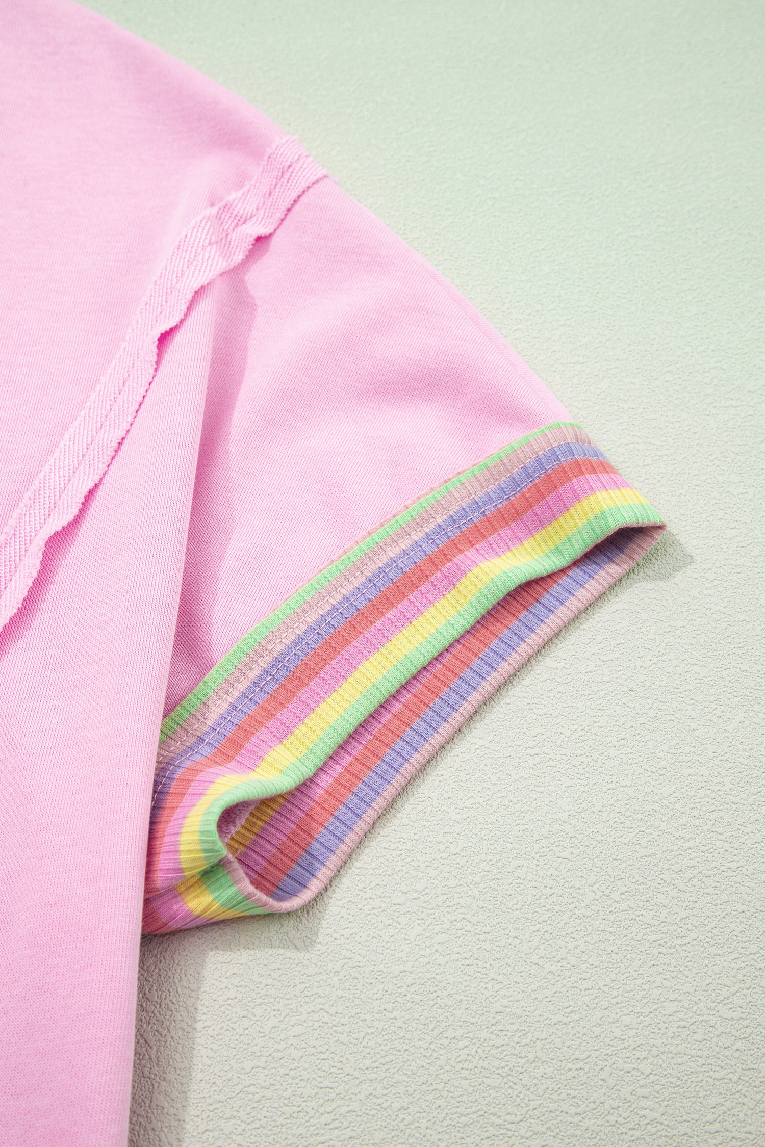 Pink Rainbow Stripe Ribbed Patchwork Raw Seam Oversize Polo Tee-Tops/Tops & Tees-[Adult]-[Female]-2022 Online Blue Zone Planet