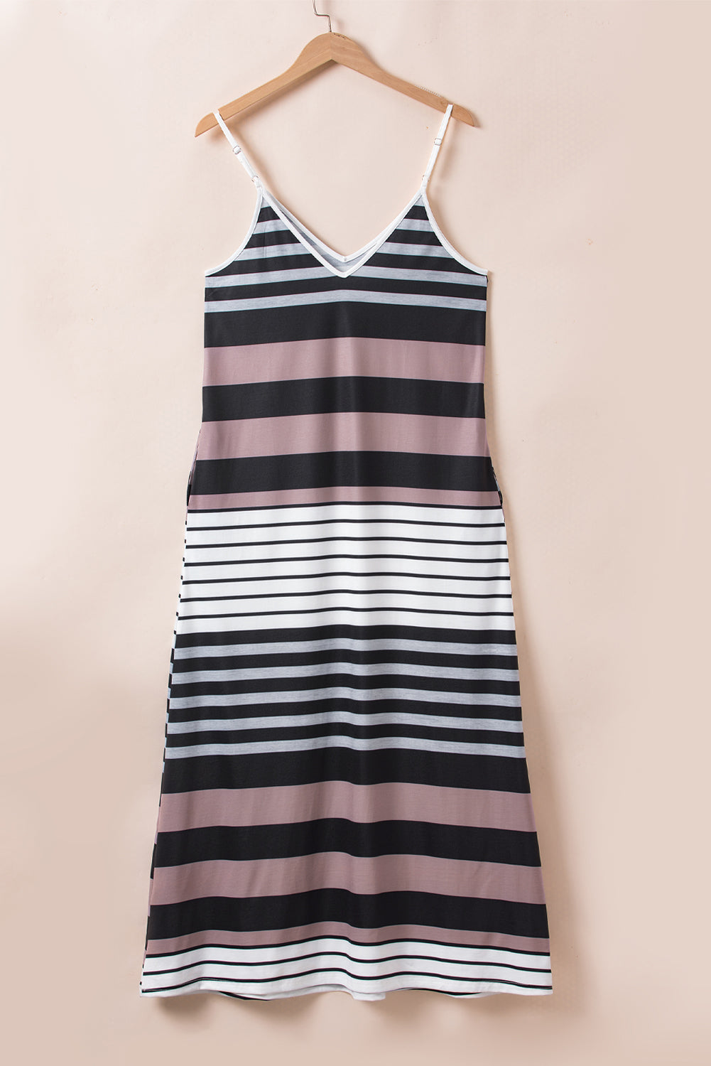 Blue Zone Planet | Multicolour Mixed Stripes Spaghetti Straps V Neck Maxi Dress-TOPS / DRESSES-[Adult]-[Female]-2022 Online Blue Zone Planet