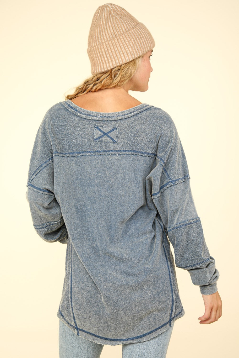 VERY J Washed V-Neck Exposed Seam Knit Top-TOPS / DRESSES-[Adult]-[Female]-2022 Online Blue Zone Planet