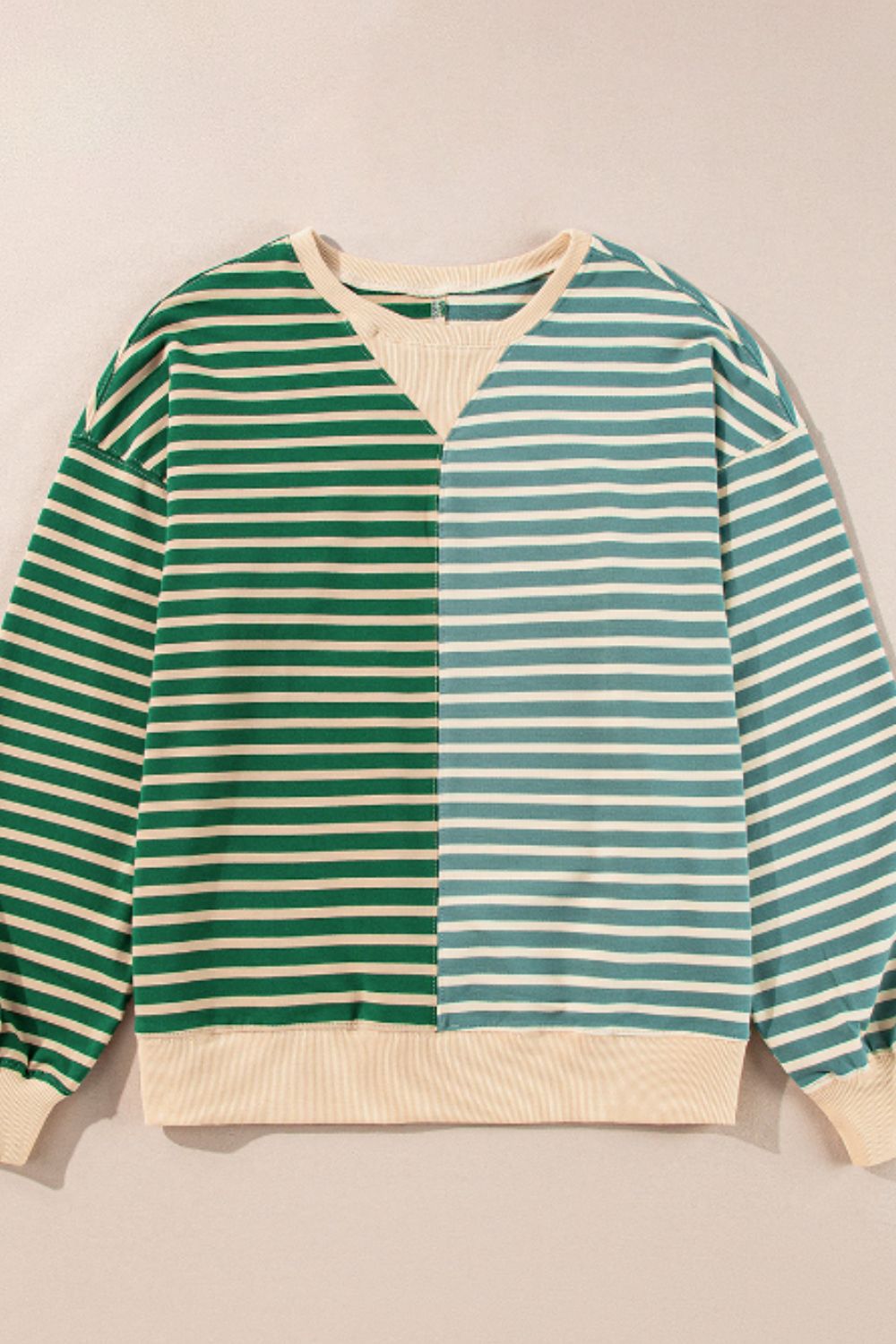 Contrast Striped Round Neck Long Sleeve Sweatshirt-TOPS / DRESSES-[Adult]-[Female]-2022 Online Blue Zone Planet