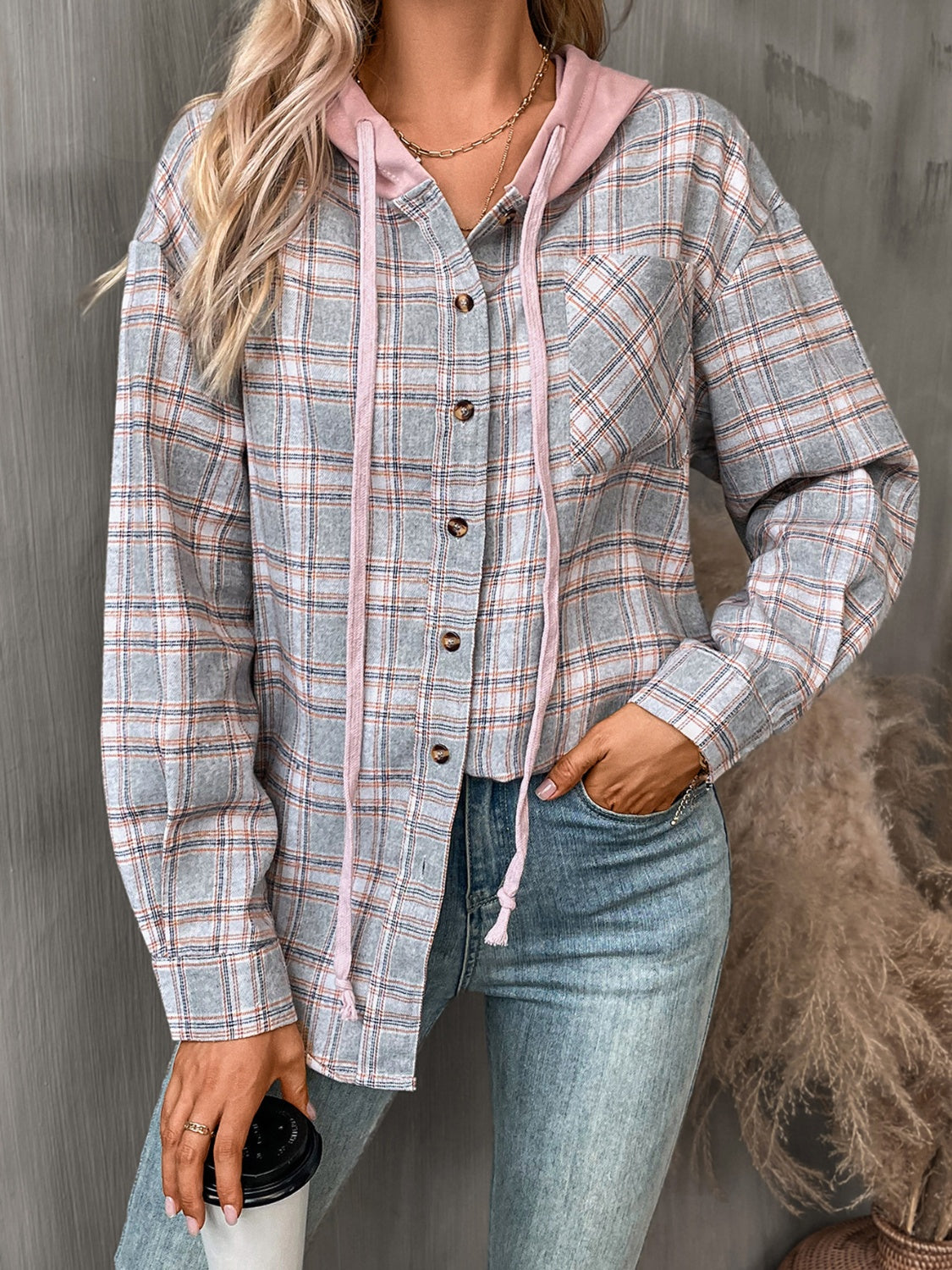 Blue Zone Planet | Plaid Long Sleeve Hooded Jacket-TOPS / DRESSES-[Adult]-[Female]-2022 Online Blue Zone Planet