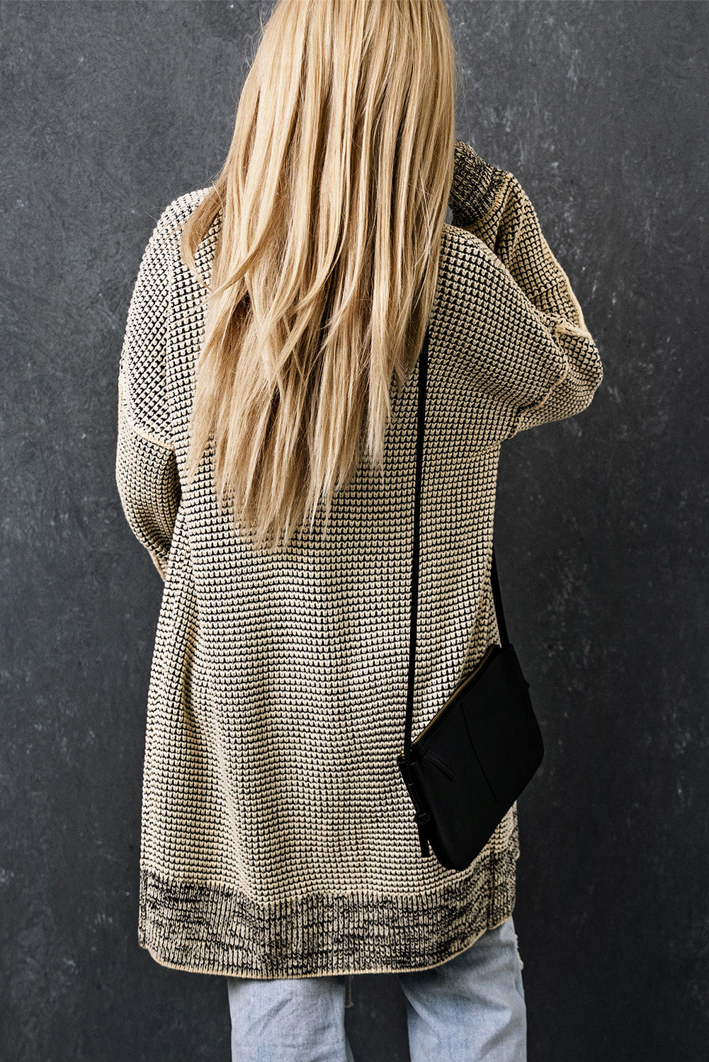 Gray Plaid Knitted Long Open Front Cardigan-Sweaters & Cardigans/Cardigans-[Adult]-[Female]-2022 Online Blue Zone Planet