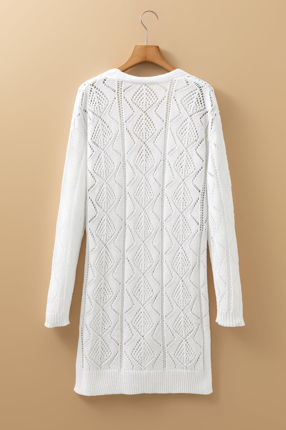 White Hollow-out Openwork Knit Cardigan-Sweaters & Cardigans/Cardigans-[Adult]-[Female]-2022 Online Blue Zone Planet