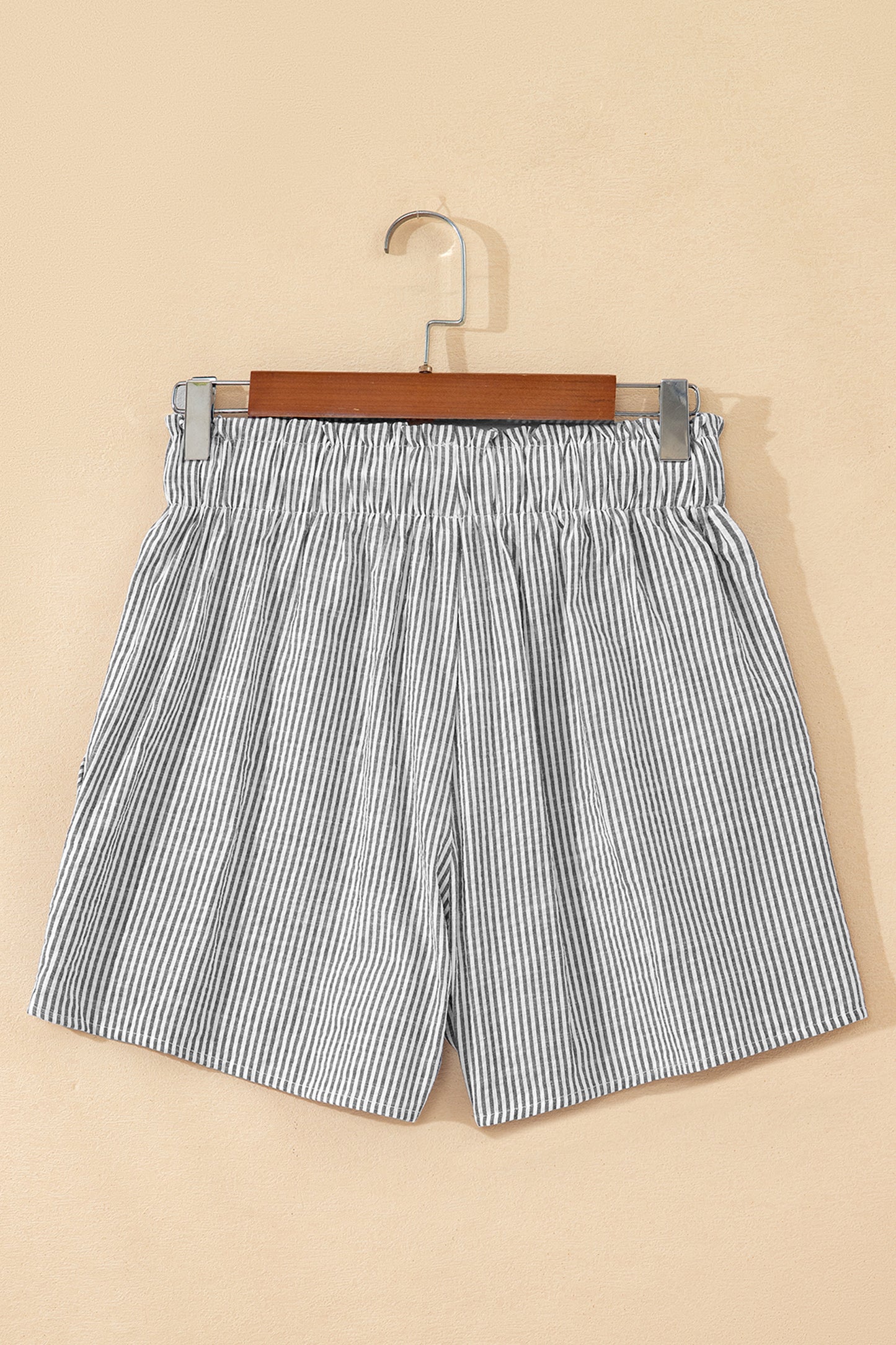 Gray Stripe Lace-Up Elastic Waist Casual Pocketed Shorts-Bottoms/Casual Shorts-[Adult]-[Female]-2022 Online Blue Zone Planet