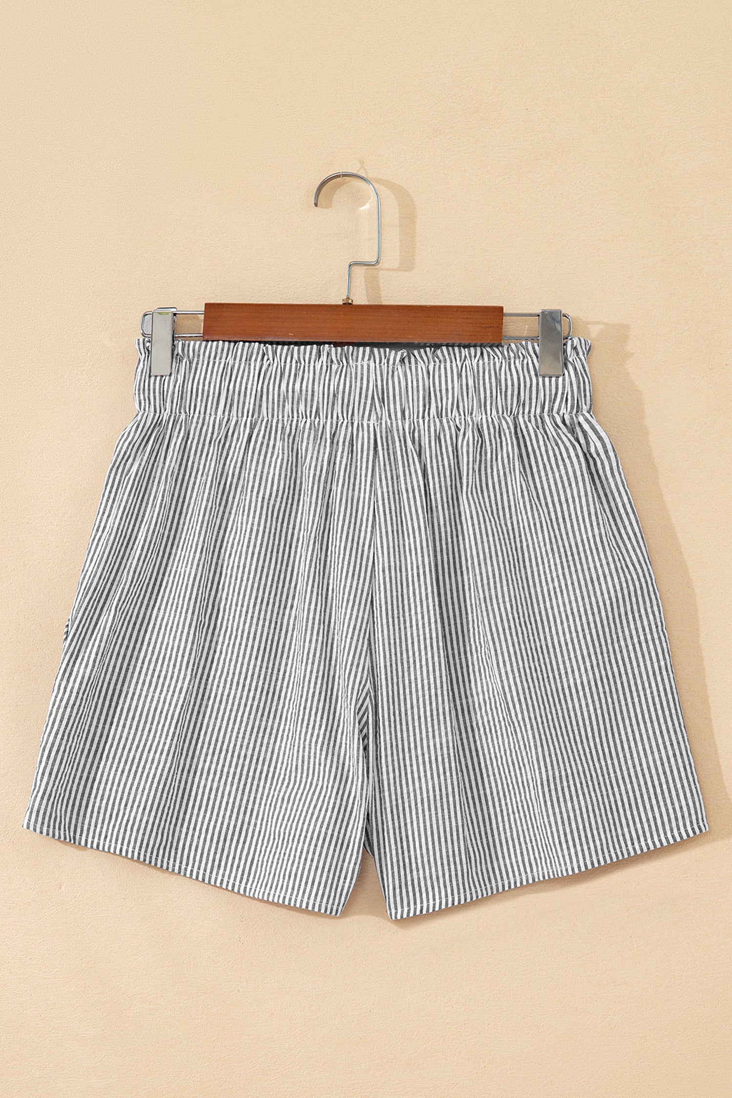 Gray Stripe Lace-Up Elastic Waist Casual Pocketed Shorts-Bottoms/Casual Shorts-[Adult]-[Female]-2022 Online Blue Zone Planet