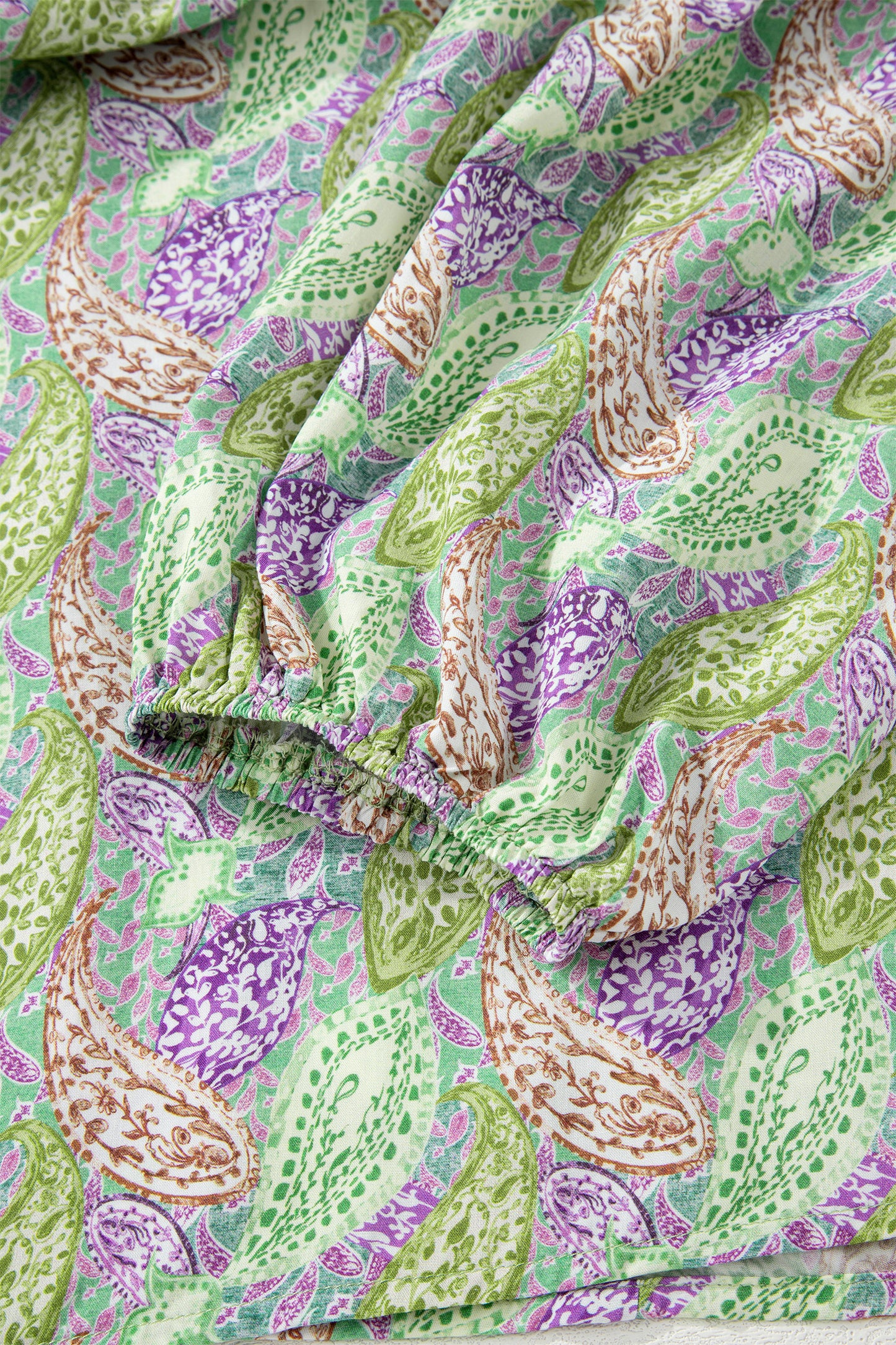 Green Boho Paisley Print Half Puff Sleeve Blouse-Tops/Blouses & Shirts-[Adult]-[Female]-2022 Online Blue Zone Planet