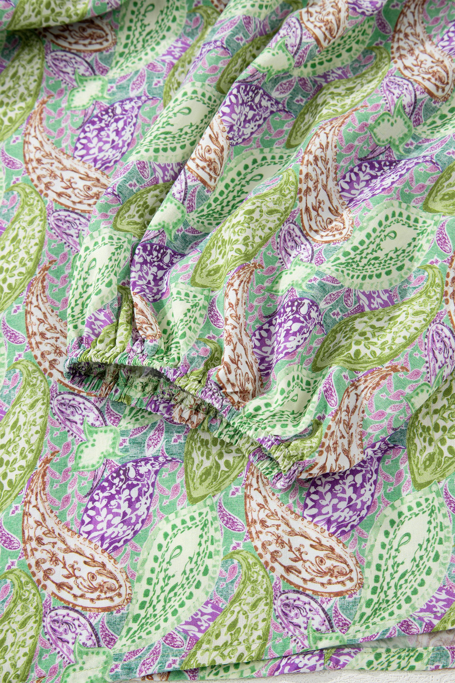 Green Boho Paisley Print Half Puff Sleeve Blouse-Tops/Blouses & Shirts-[Adult]-[Female]-2022 Online Blue Zone Planet