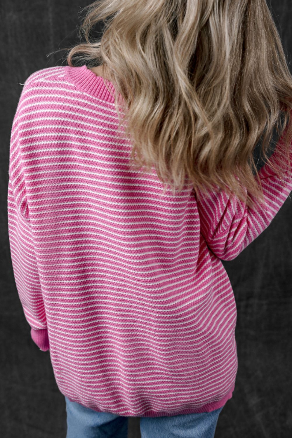 Striped V-Neck Dropped Shoulder Sweater-TOPS / DRESSES-[Adult]-[Female]-2022 Online Blue Zone Planet