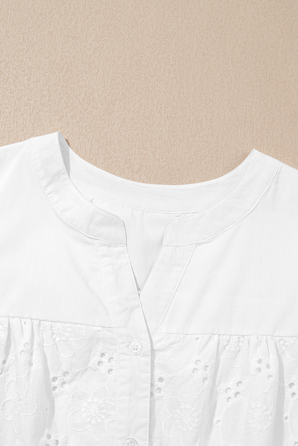 Sky Blue Lace Crochet V Neck Half Sleeve Embroidery Button Down Blouses Casual Shirts-Blouses & Shirts-[Adult]-[Female]-2022 Online Blue Zone Planet