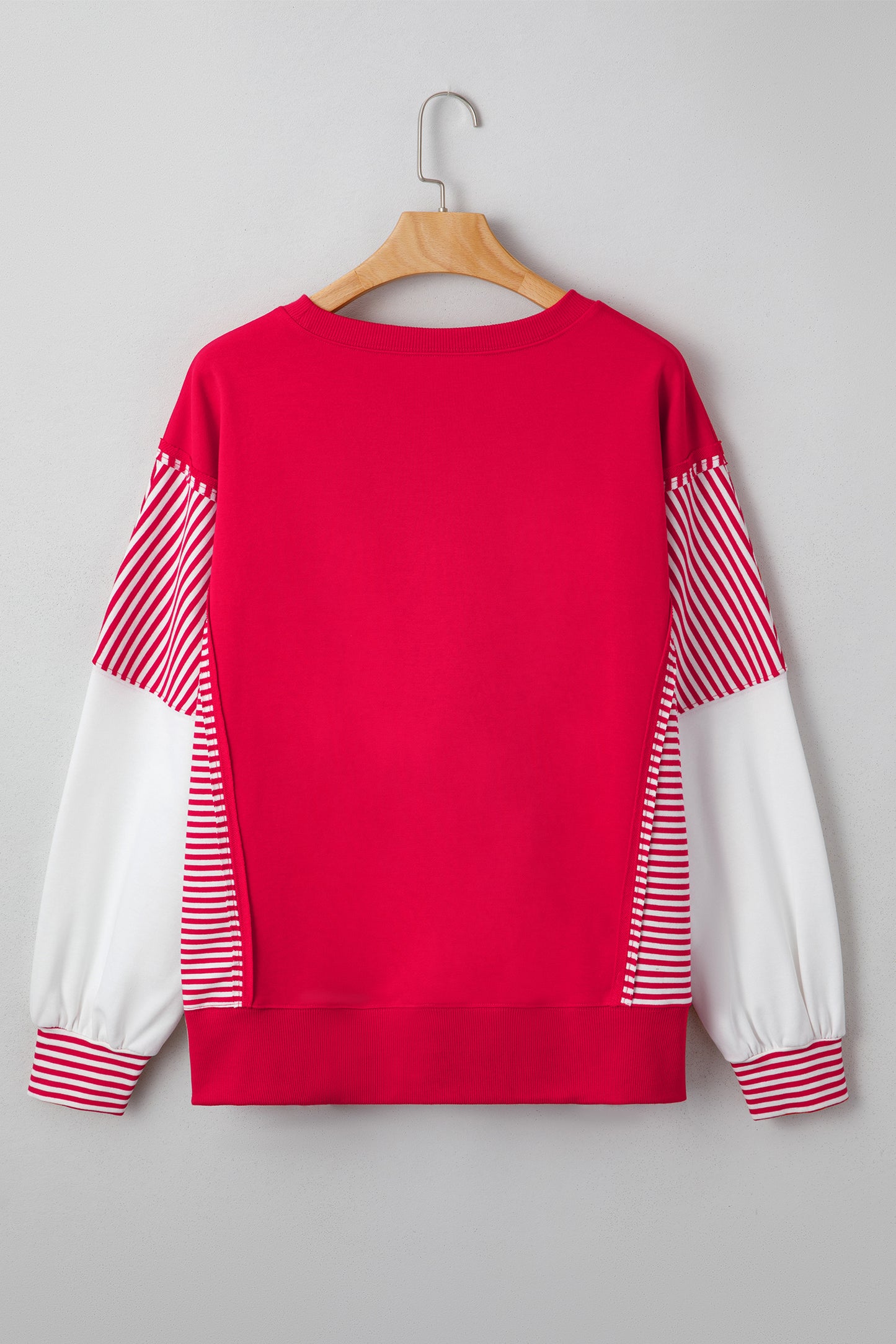 Fiery Red Striped Patchwork Sleeve Colorblock Sweatshirt-Tops/Sweatshirts & Hoodies-[Adult]-[Female]-2022 Online Blue Zone Planet