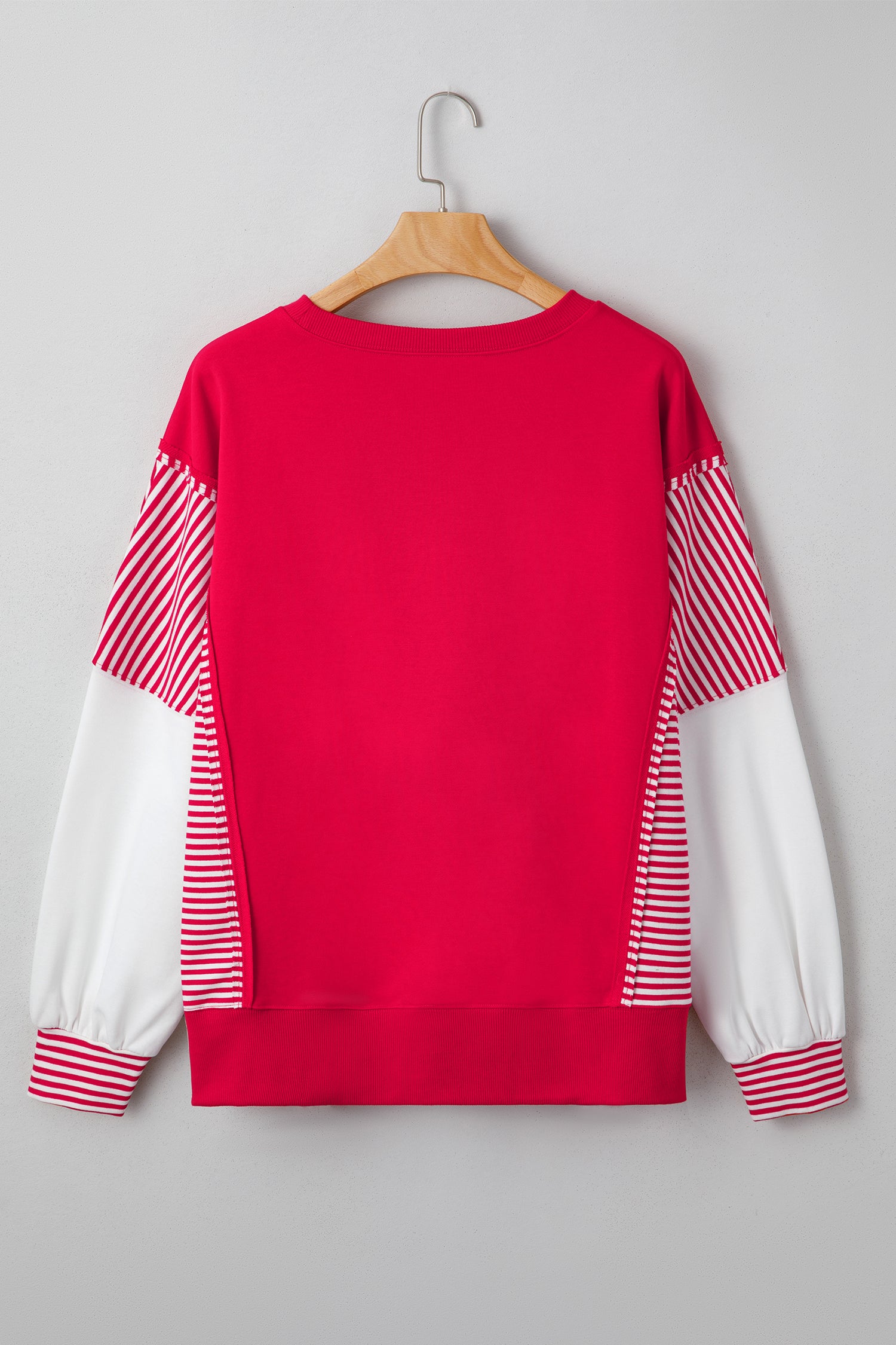 Fiery Red Striped Patchwork Sleeve Colorblock Sweatshirt-Tops/Sweatshirts & Hoodies-[Adult]-[Female]-2022 Online Blue Zone Planet