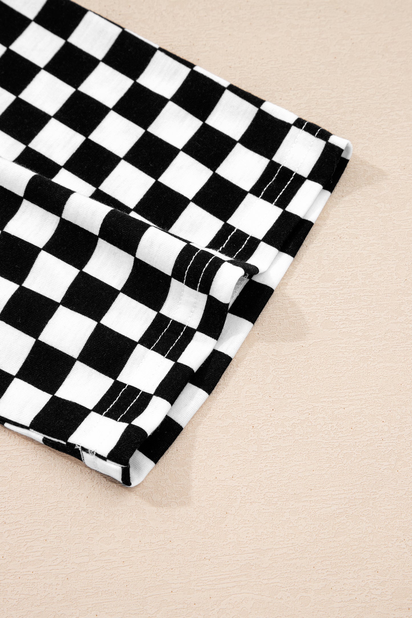 Black Checkered Print Half Sleeve Tee 2pcs Lounge Pant Set-Loungewear & Sleepwear/Loungewear-[Adult]-[Female]-2022 Online Blue Zone Planet