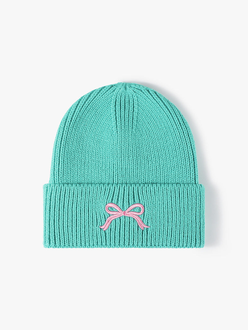 Embroidered Bow Knit Hat-BEANIES-[Adult]-[Female]-Teal-One Size-2022 Online Blue Zone Planet